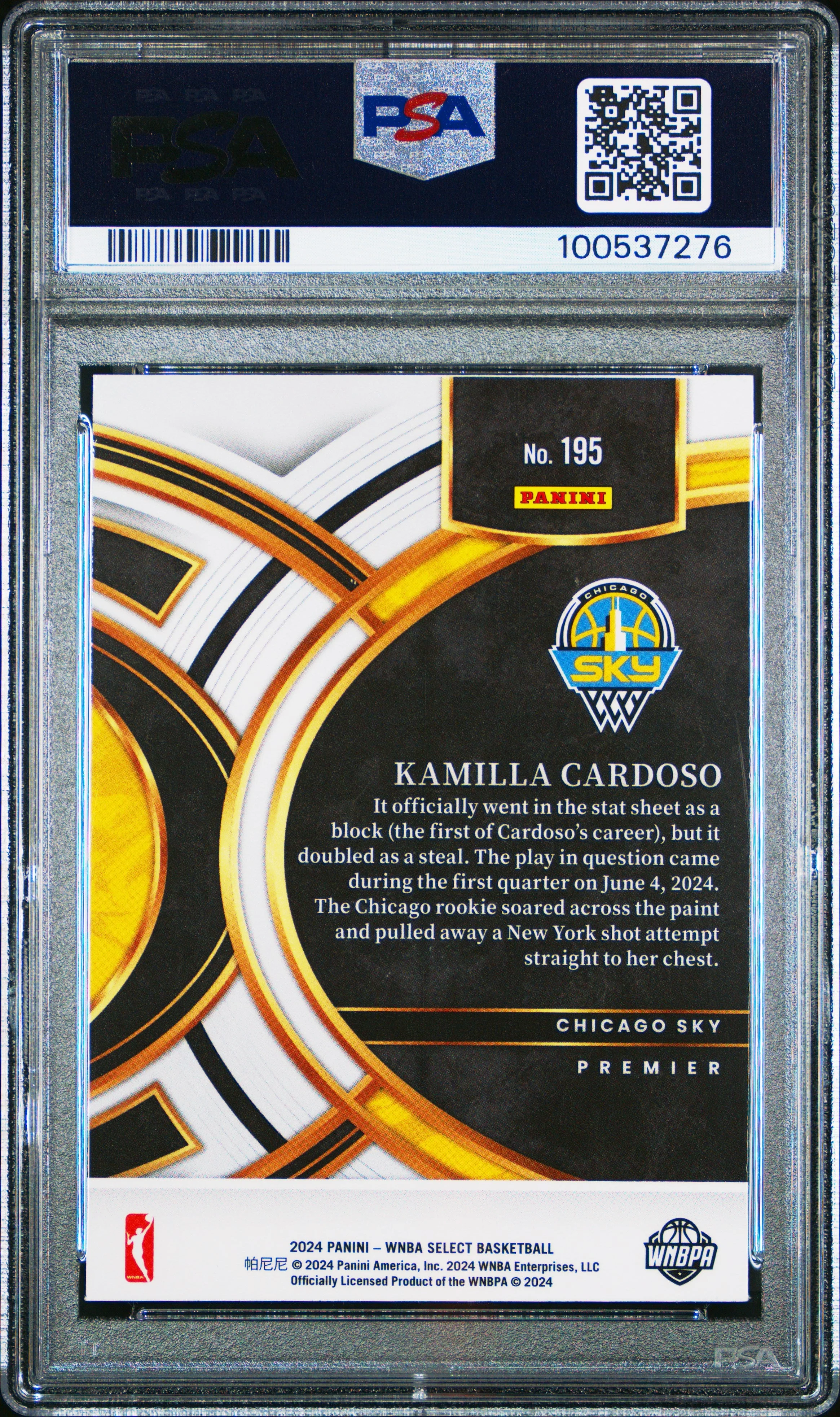 Graded 2024 Panini Select WNBA Kamilla Cardoso #195 Rookie RC Basketball Card PSA 10 Gem Mint - Image 2