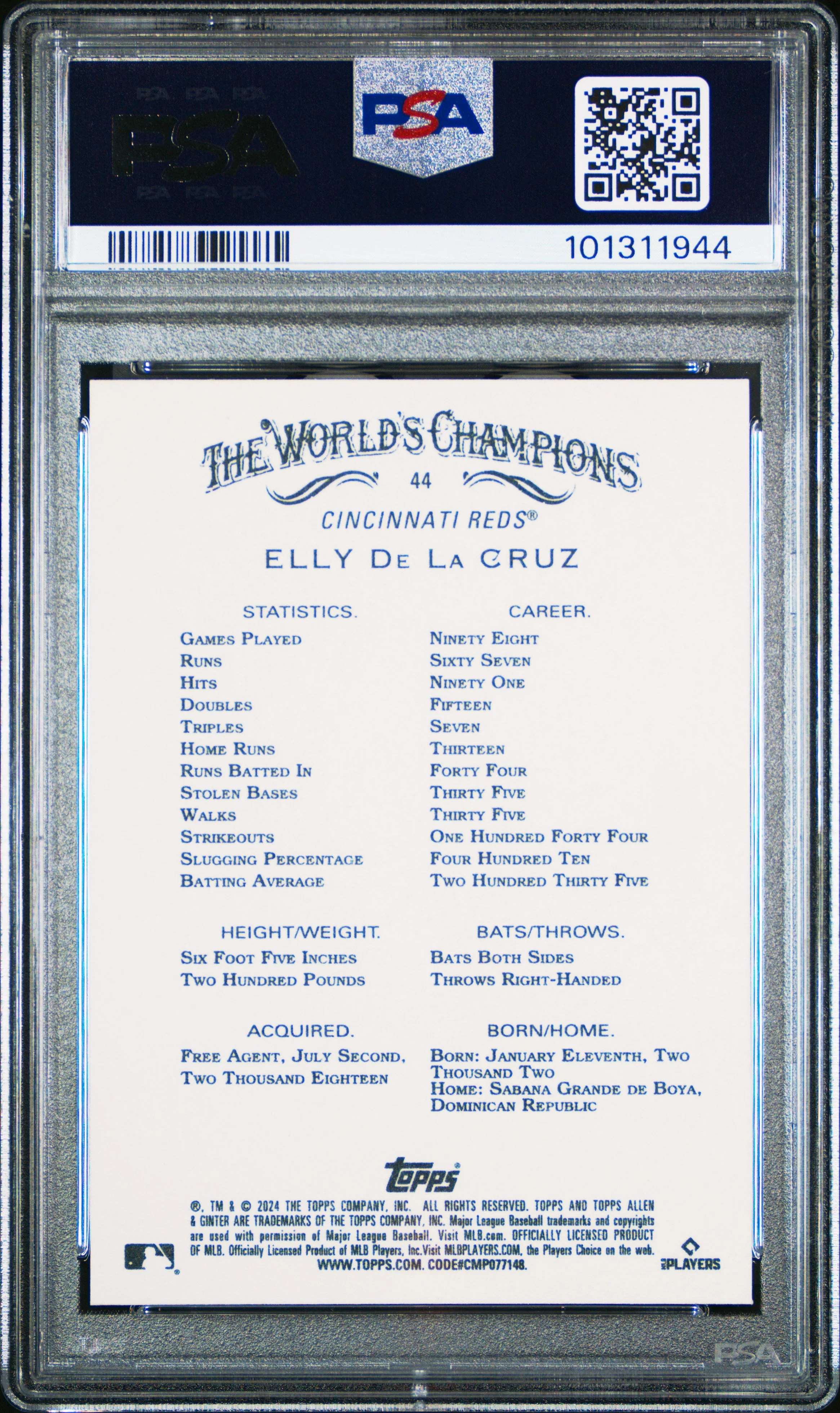 Graded 2024 Topps Allen & Ginter Elly De La Cruz #44 Rookie RC Baseball Card PSA 10 Gem Mint - Image 2