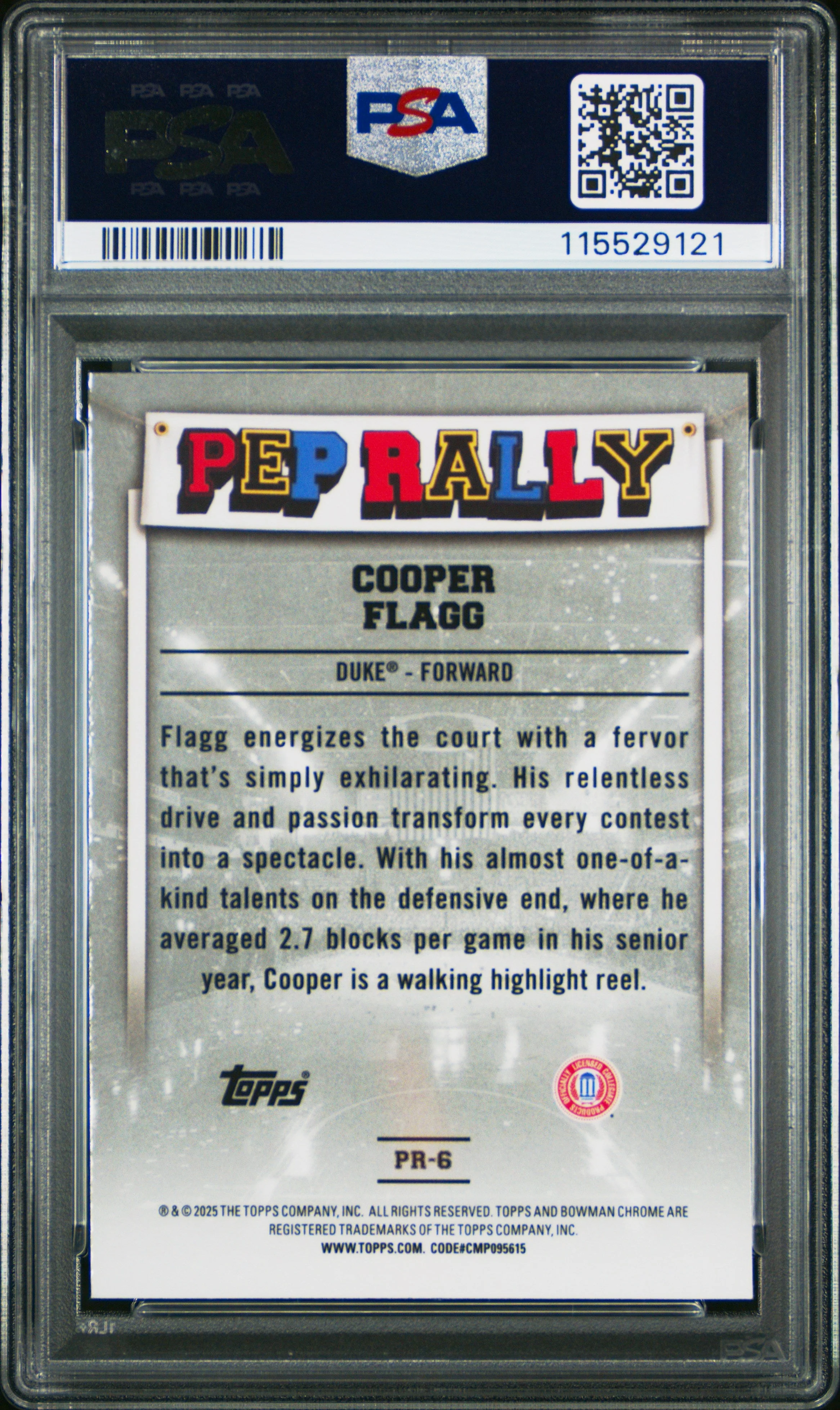 Graded 2024 Topps Bowman Chrome U Cooper Flagg #PR6 Pep Rally Rookie RC Basketball Card PSA 10 Gem Mint - Image 2