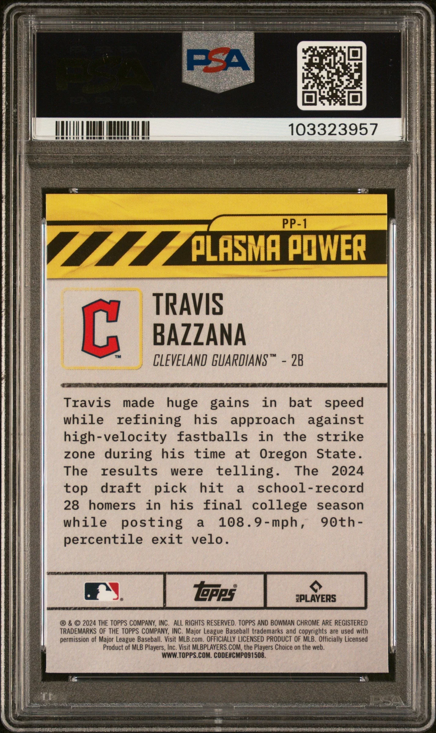 Graded 2024 Topps Bowman Draft Travis Bazzana #PP1 Plasma Power Rookie RC Baseball Card PSA 10 Gem Mint - Image 2