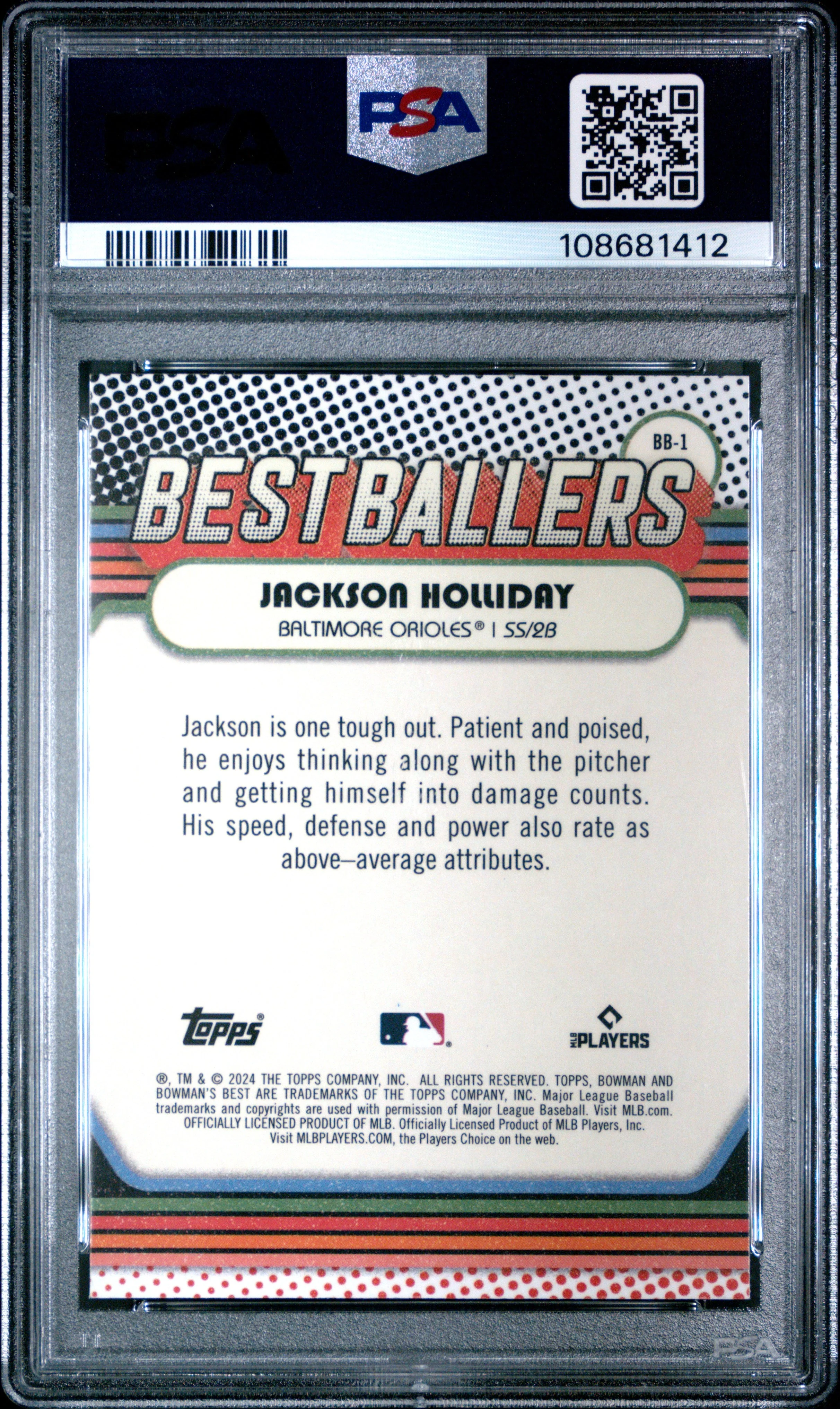 Graded 2024 Topps Bowmans Best Jackson Holliday #BB1 Best Ballers Rookie RC Baseball Card PSA 10 Gem Mint - Image 2