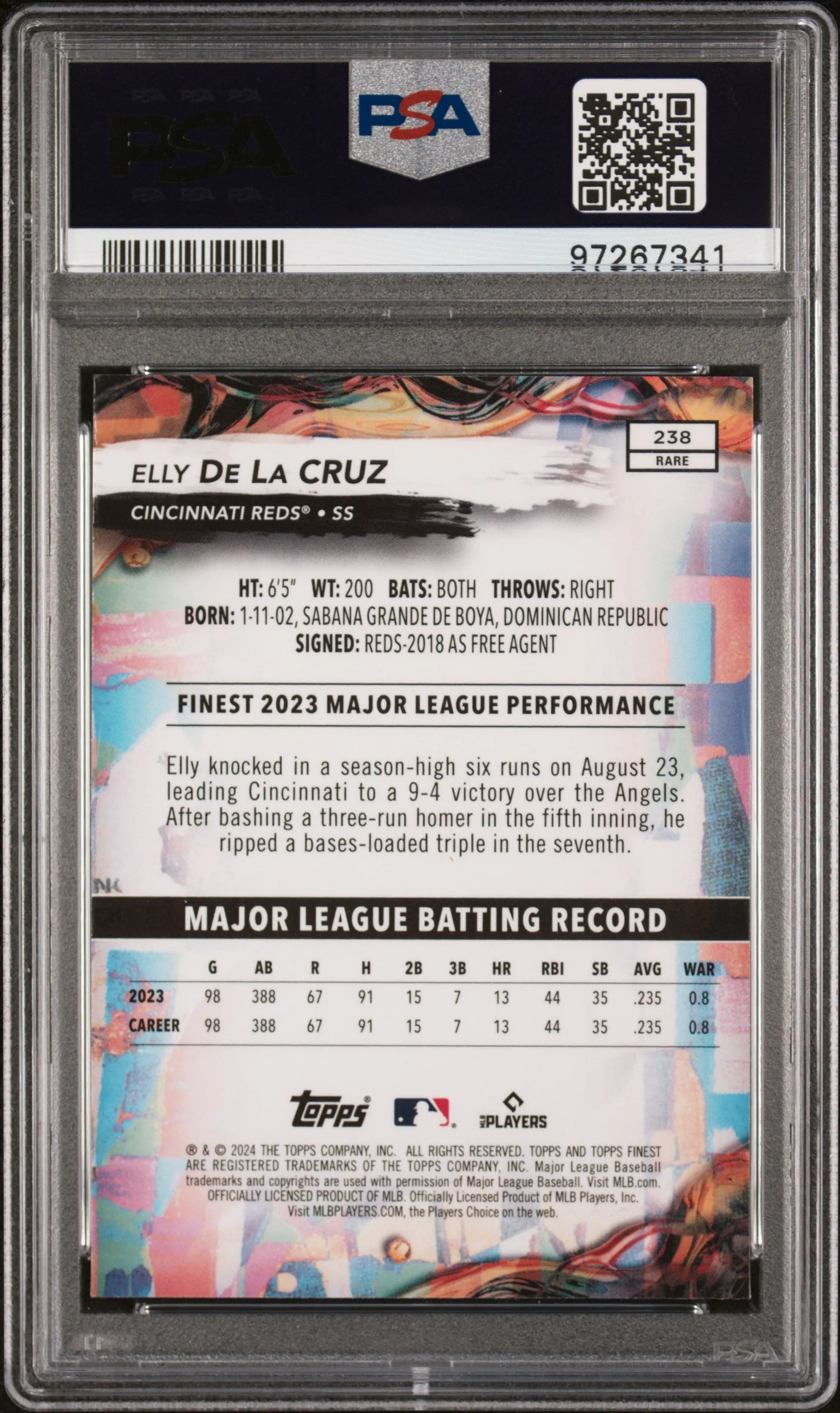 Graded 2024 Topps Finest Elly De La Cruz #238 Rookie RC Baseball Card PSA 10 Gem Mint - Image 2