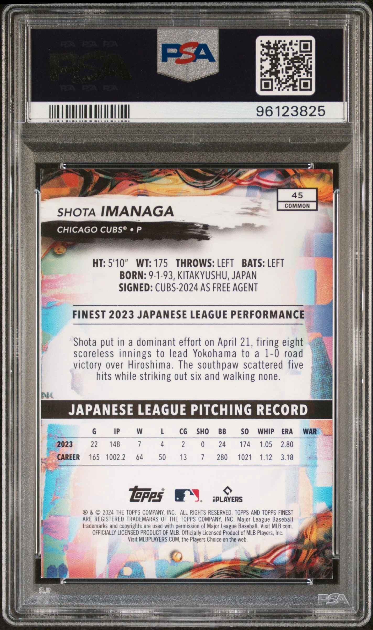 Graded 2024 Topps Finest Shota Imanaga #45 Rookie RC Baseball Card PSA 10 Gem Mint - Image 2