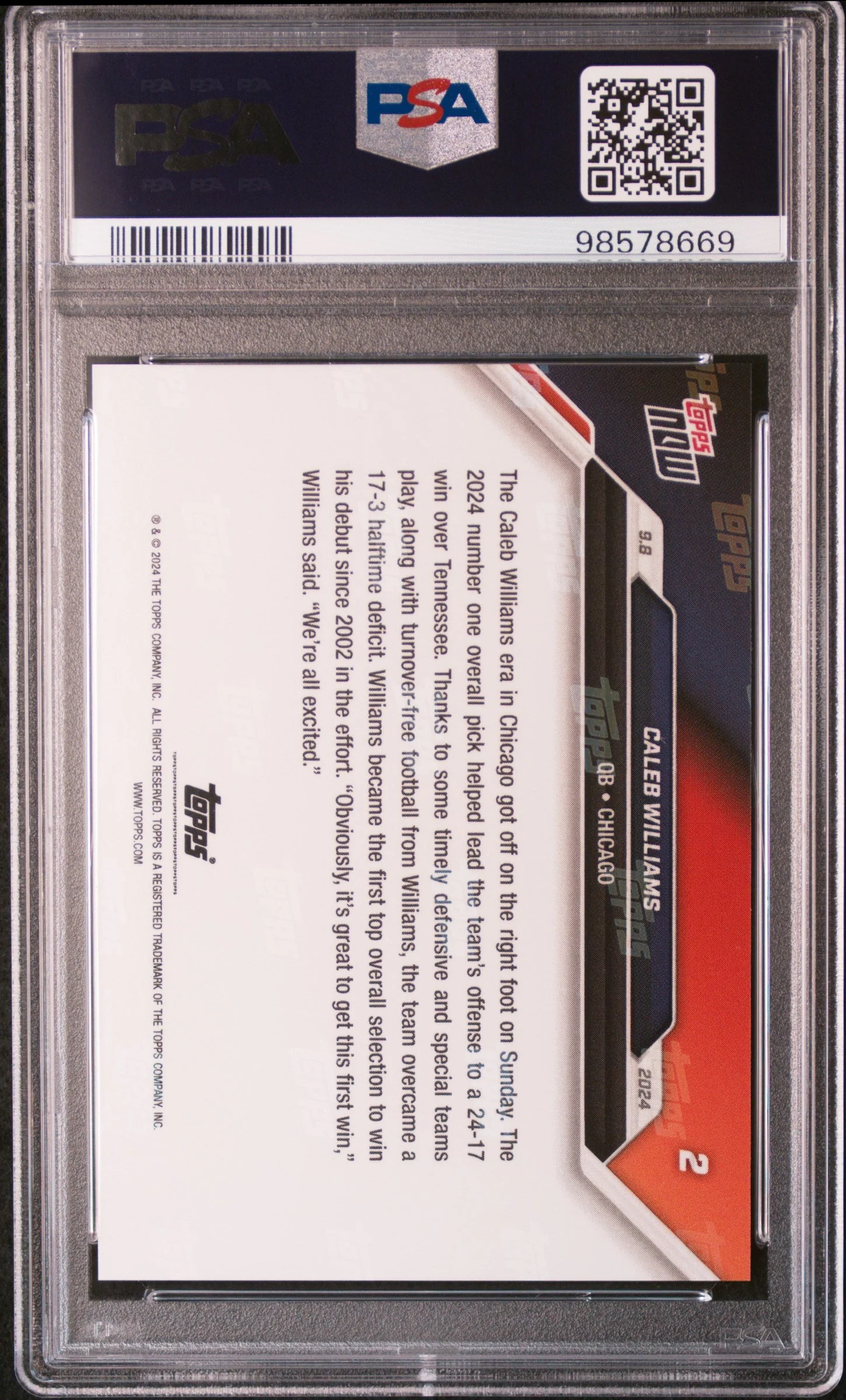Graded 2024 Topps Now Caleb Williams #2 Rookie RC Football Card PSA 10 Gem Mint - Image 2