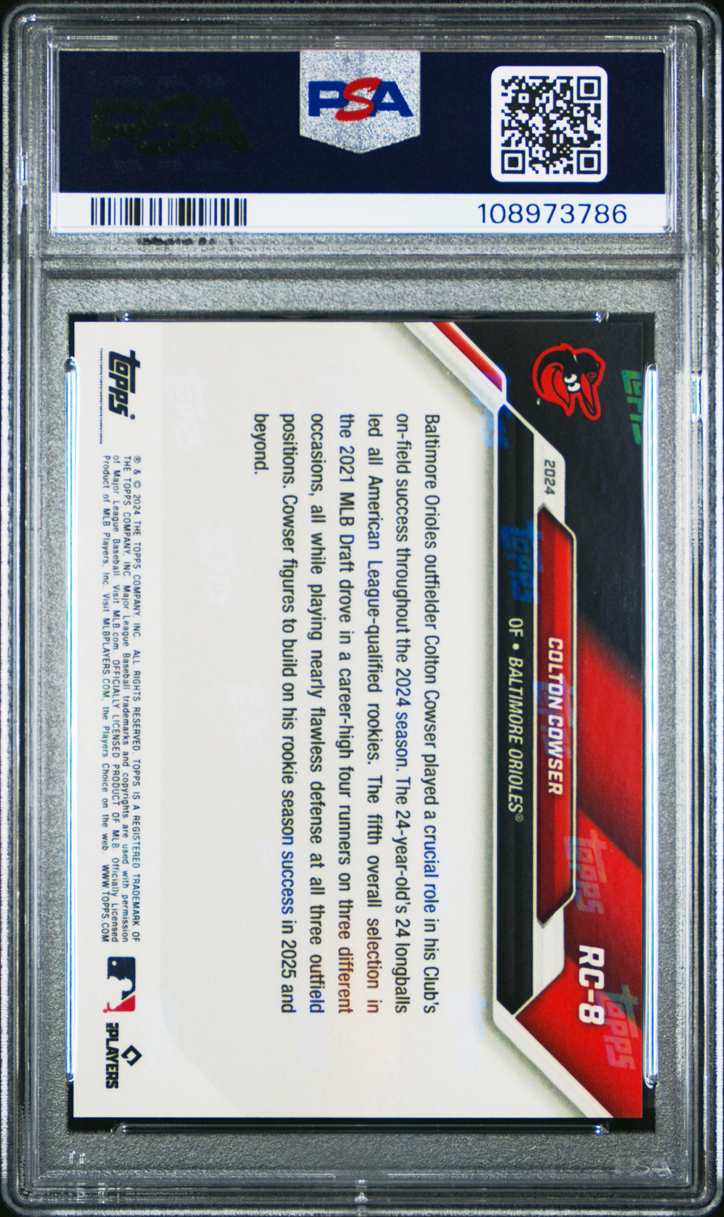 Graded 2024 Topps Now Colton Cowser #RC8 Rookie Cup Team Set Pearl Rookie RC Baseball Card PSA 10 Gem Mint - Image 2