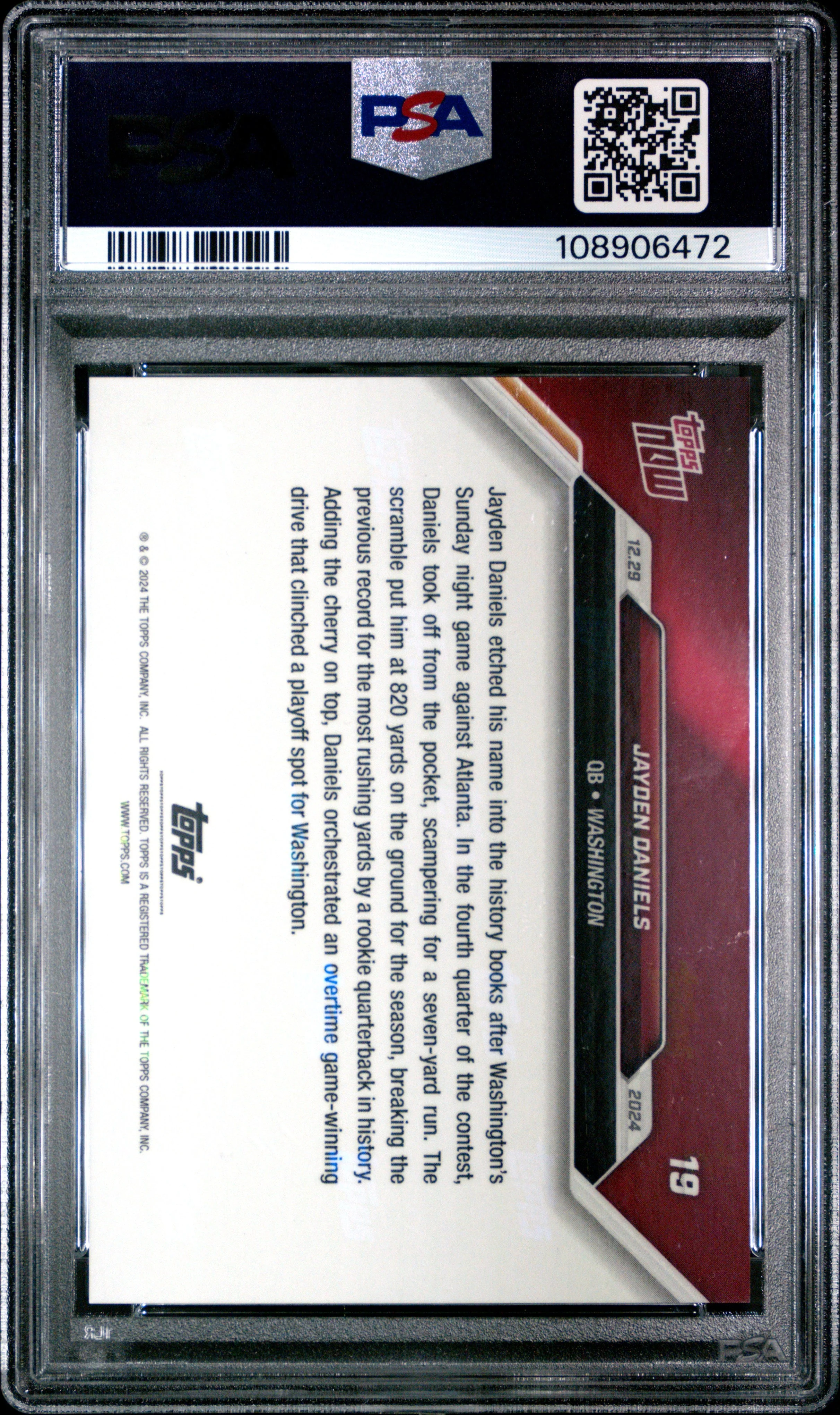 Graded 2024 Topps Now Jayden Daniels #19 Rookie RC Football Card PSA 10 Gem Mint - Image 2
