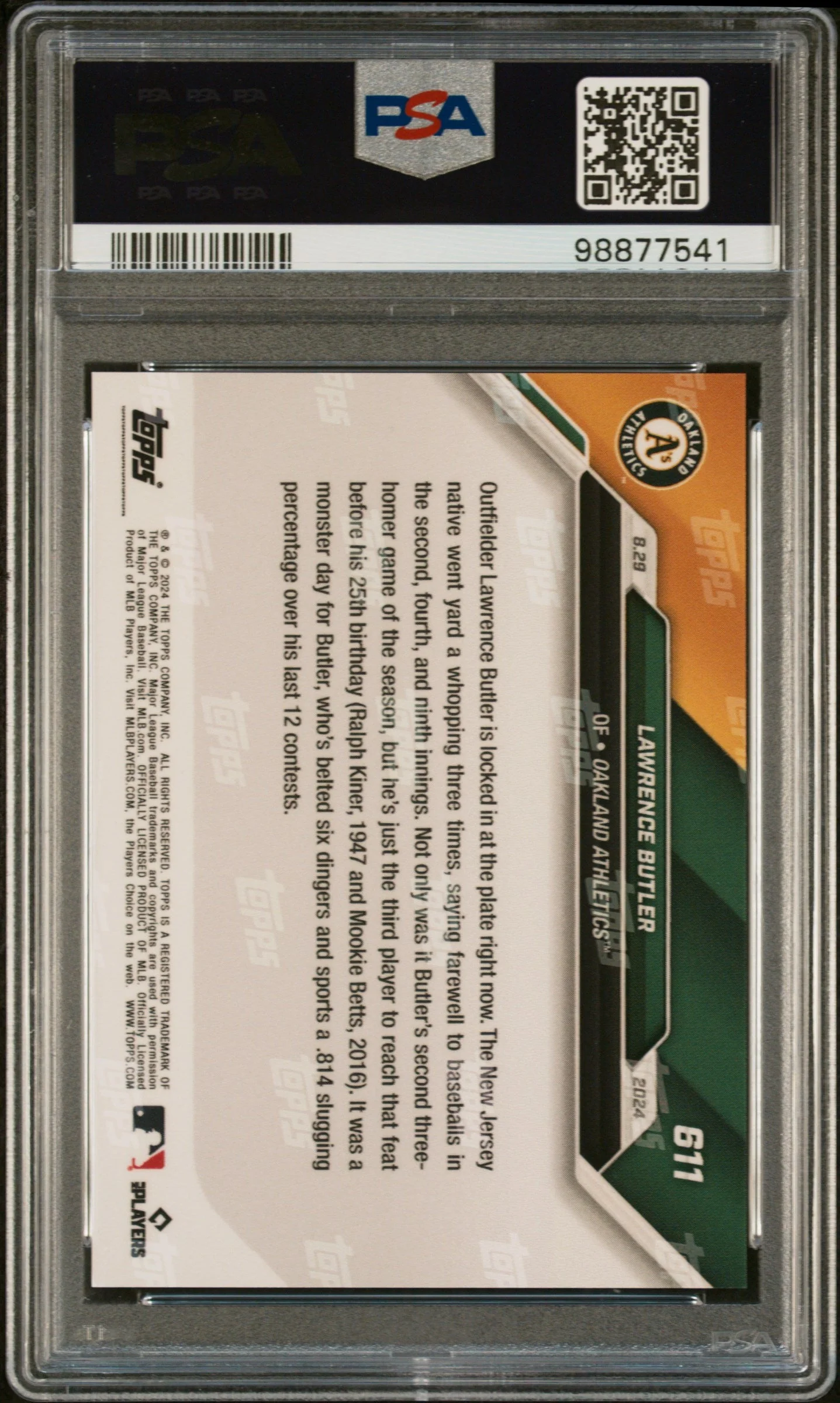 Graded 2024 Topps Now Lawrence Butler #611 Rookie RC Baseball Card PSA 10 Gem Mint - Image 2