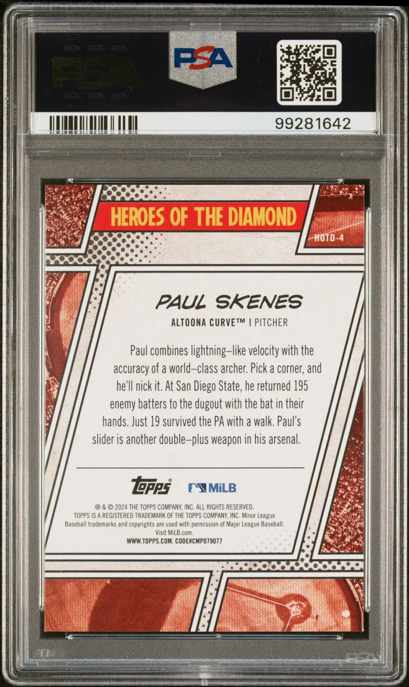 Graded 2024 Topps Pro Debut Paul Skenes #HOTD4 Heros of the Diamond Rookie RC Baseball Card PSA 10 Gem Mint - Image 2