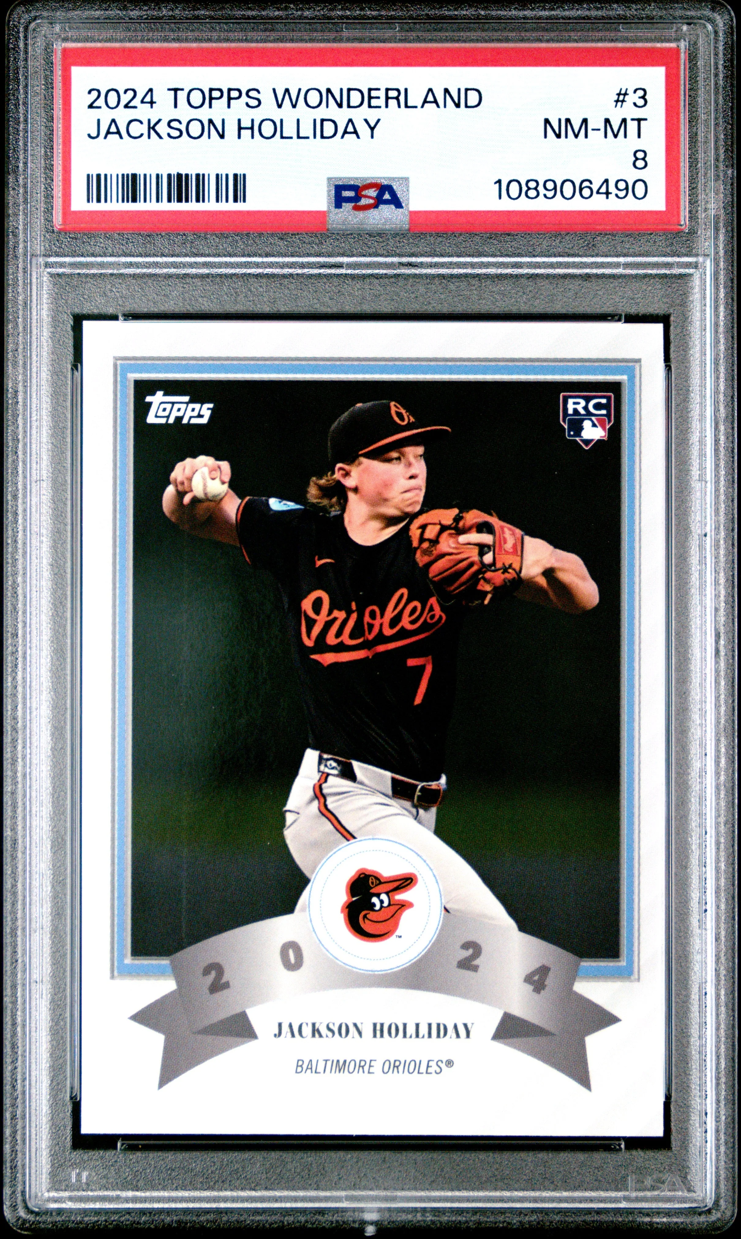 Graded 2024 Topps Wonderland Jackson Holliday #3 Rookie RC Baseball Card PSA 8 Near Mint