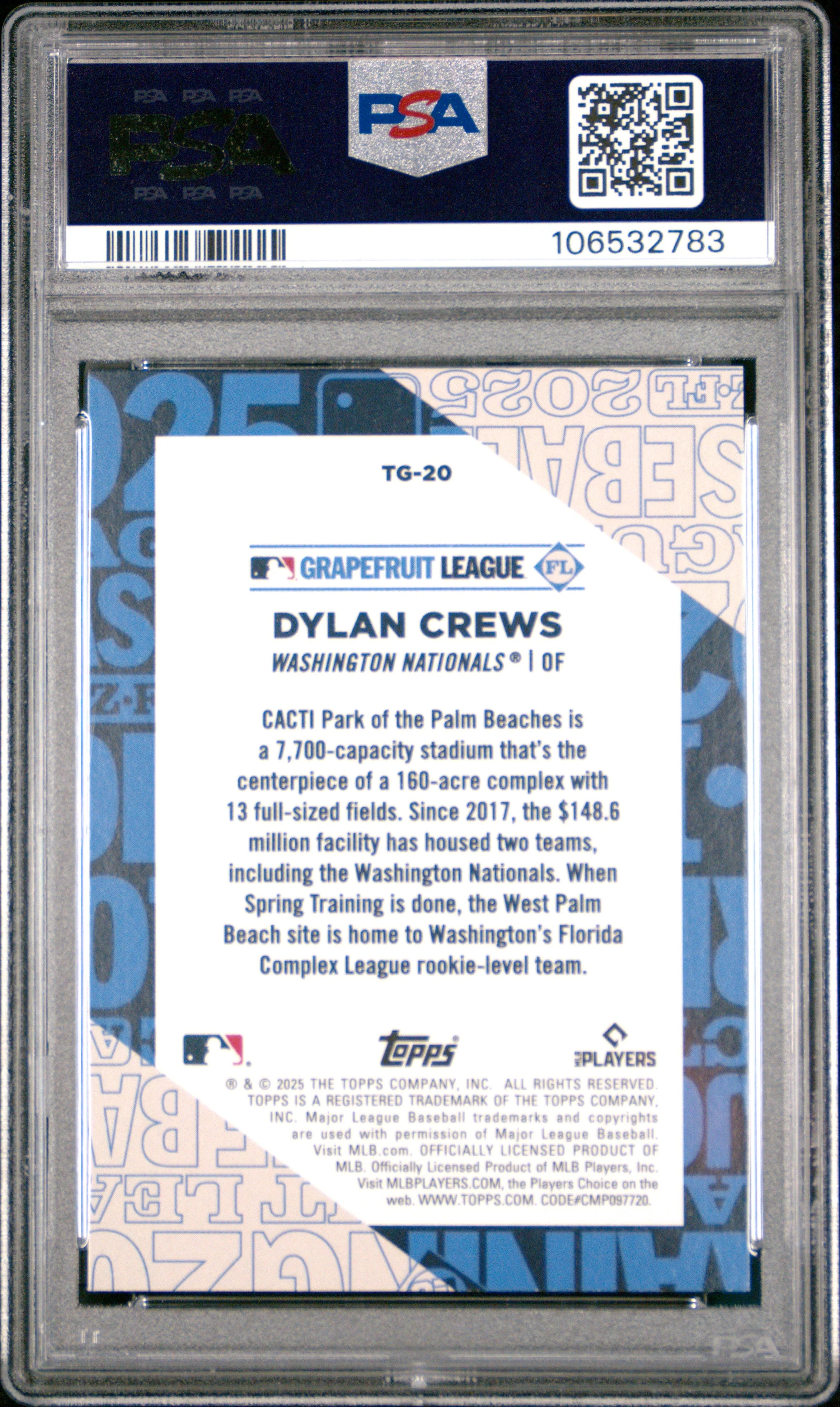 Graded 2025 Topps Dylan Crews #TG20 Training Grounds Rookie RC Baseball Card PSA 10 Gem Mint - Image 2