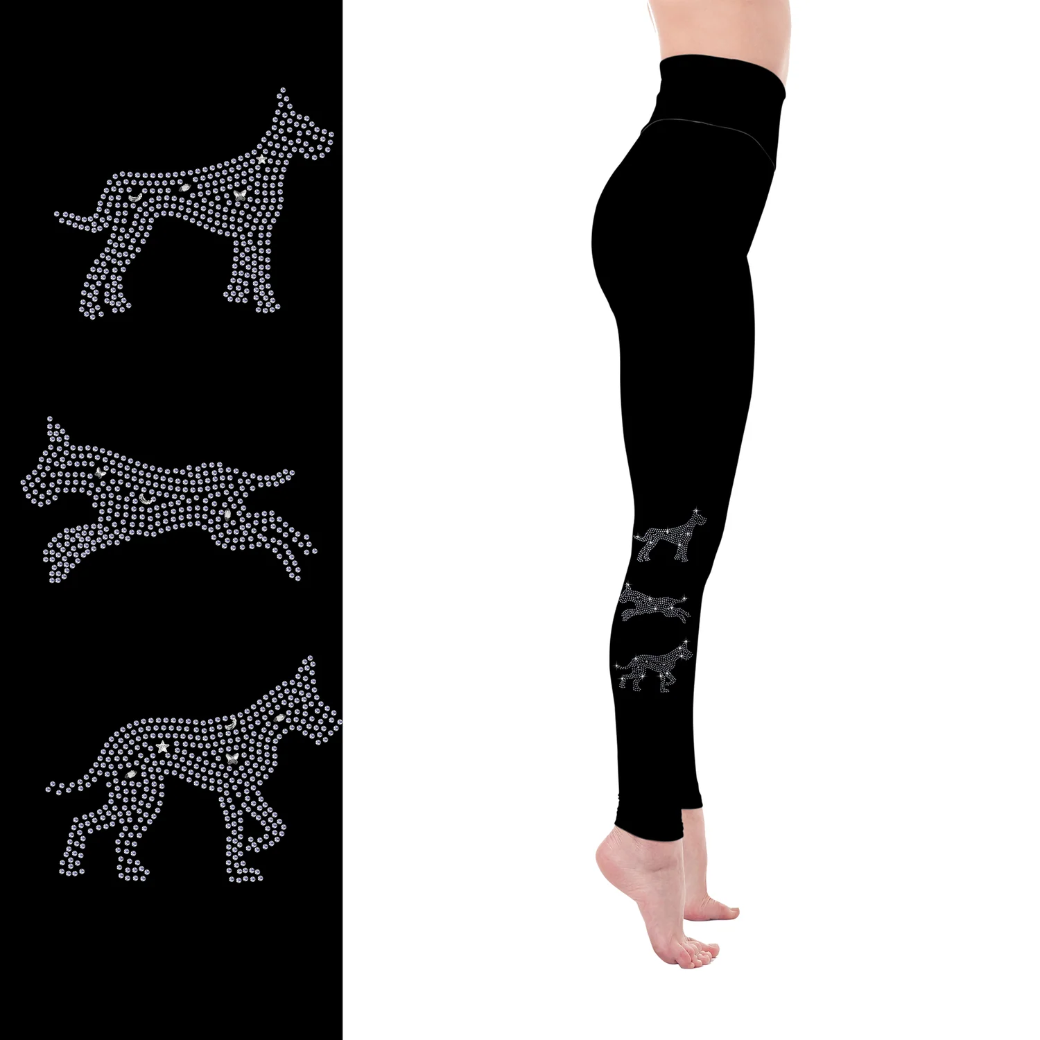 Great Dane Rhinestone Capri or Full-Length Leggings with Pockets & Cropped-Ear Design - Image 2