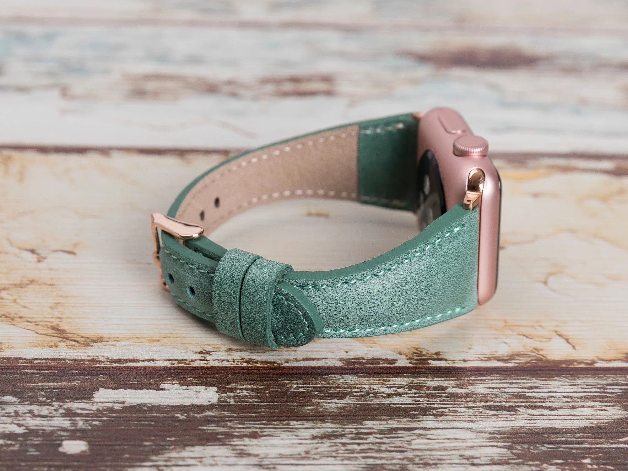 Green Leather Apple Watch Band Series 11/10/9/8/7/6/5/4/ SE / Ultra 1/2/3 - Image 4