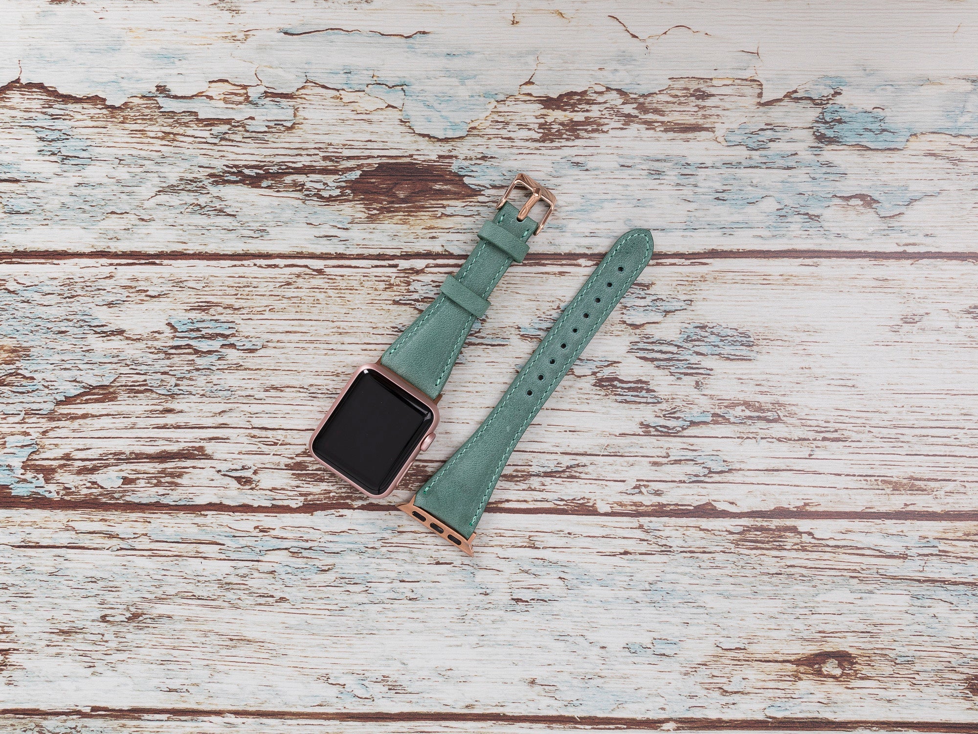 Green Leather Apple Watch Band Series 11/10/9/8/7/6/5/4/ SE / Ultra 1/2/3 - Image 7