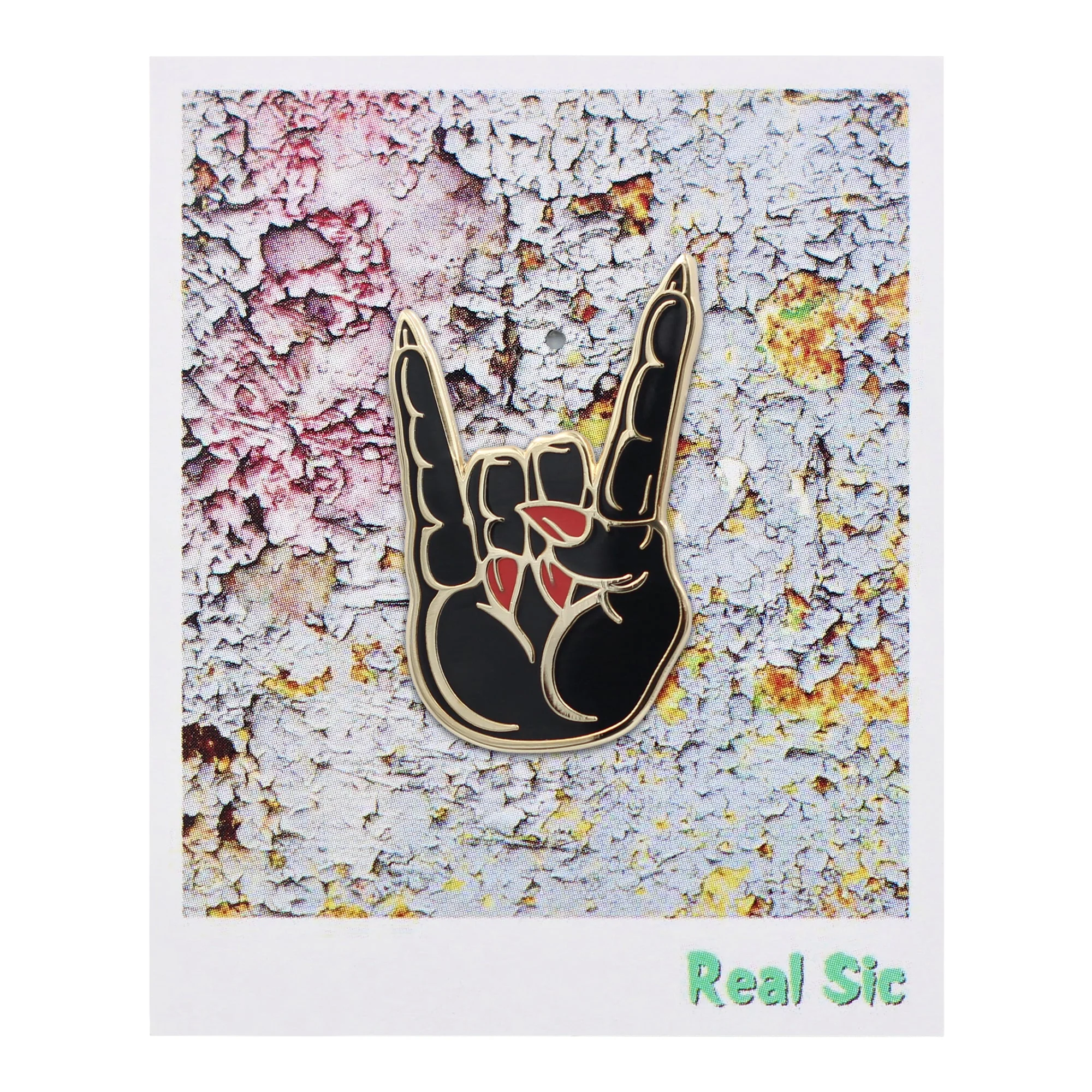 Hail Satan Horns Pin - Rock / Heavy Metal Hand Symbol Enamel Pin - Image 4