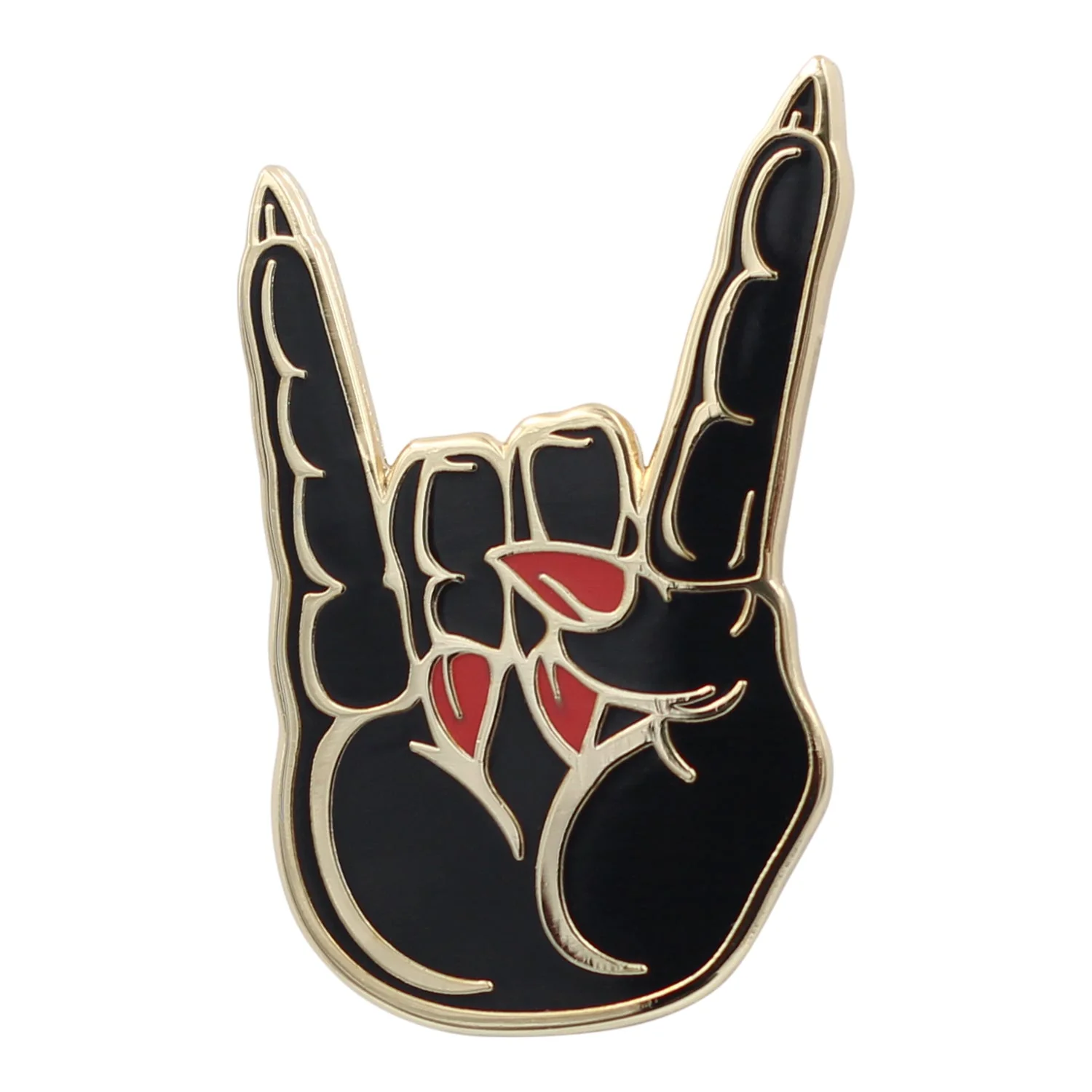 Hail Satan Horns Pin - Rock / Heavy Metal Hand Symbol Enamel Pin - Image 6