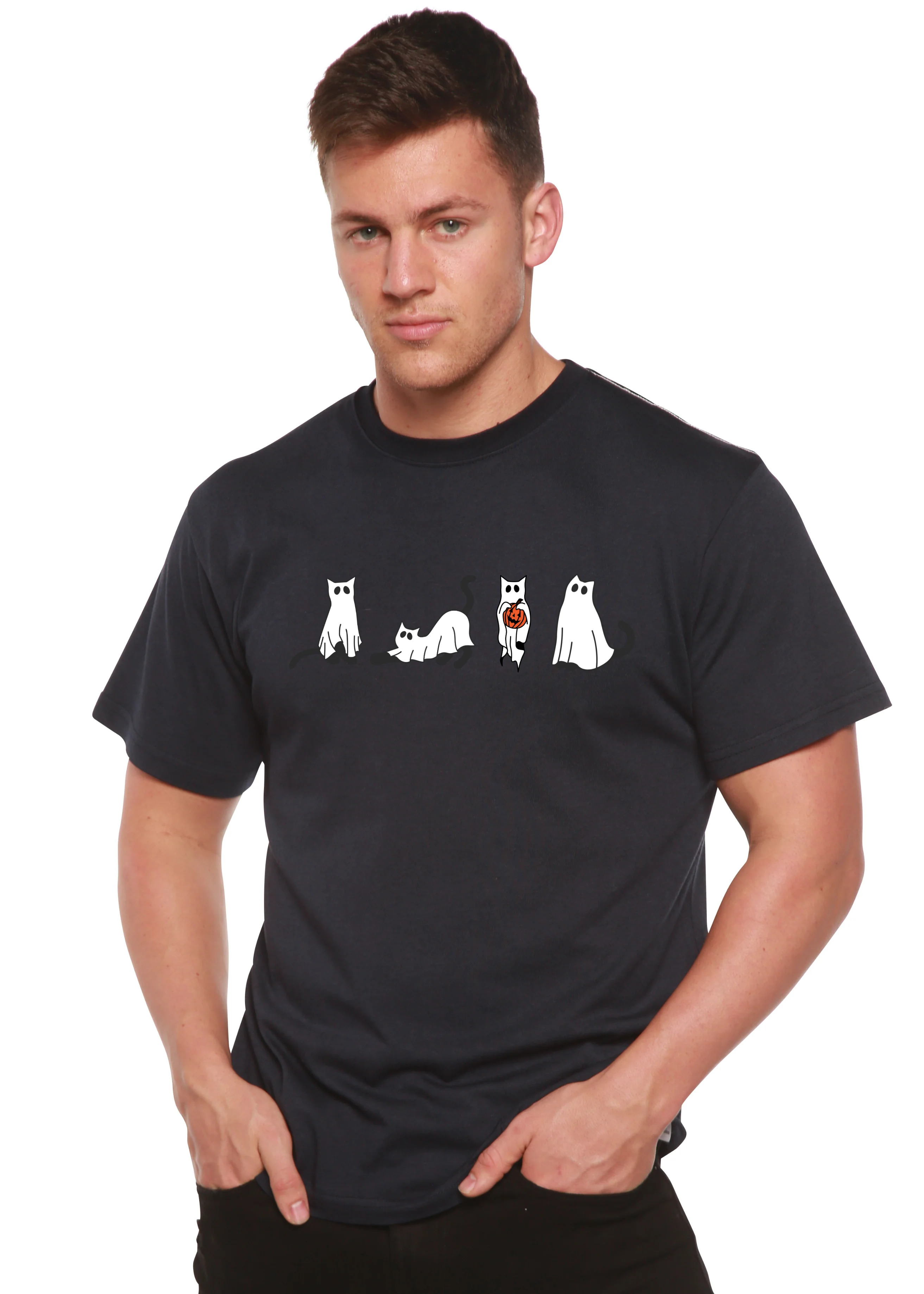 Halloween Cats Men's Bamboo Viscose/Organic Cotton Short Sleeve Graphic T-Shirt - Image 9