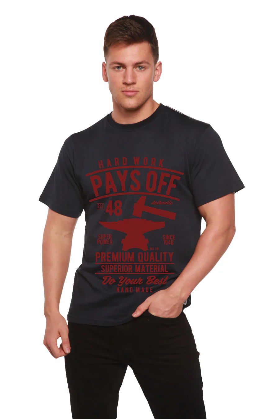 Hard Work Pays Men's Bamboo Viscose/Organic Cotton Short Sleeve Graphic T-Shirt - Image 13