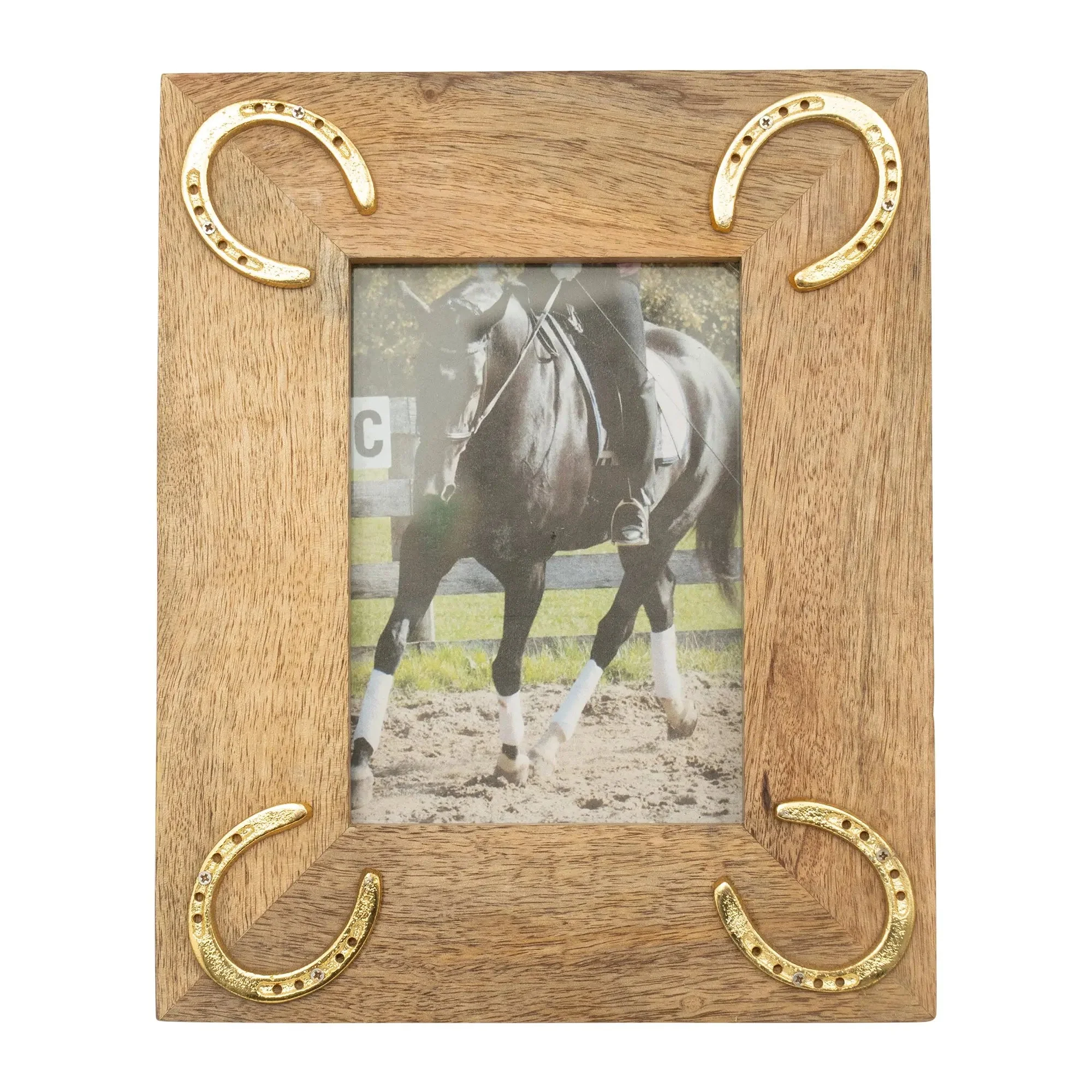 Huntley Equestrian Wooden Picture Frame with Gold Horse Shoes, 5 x 7