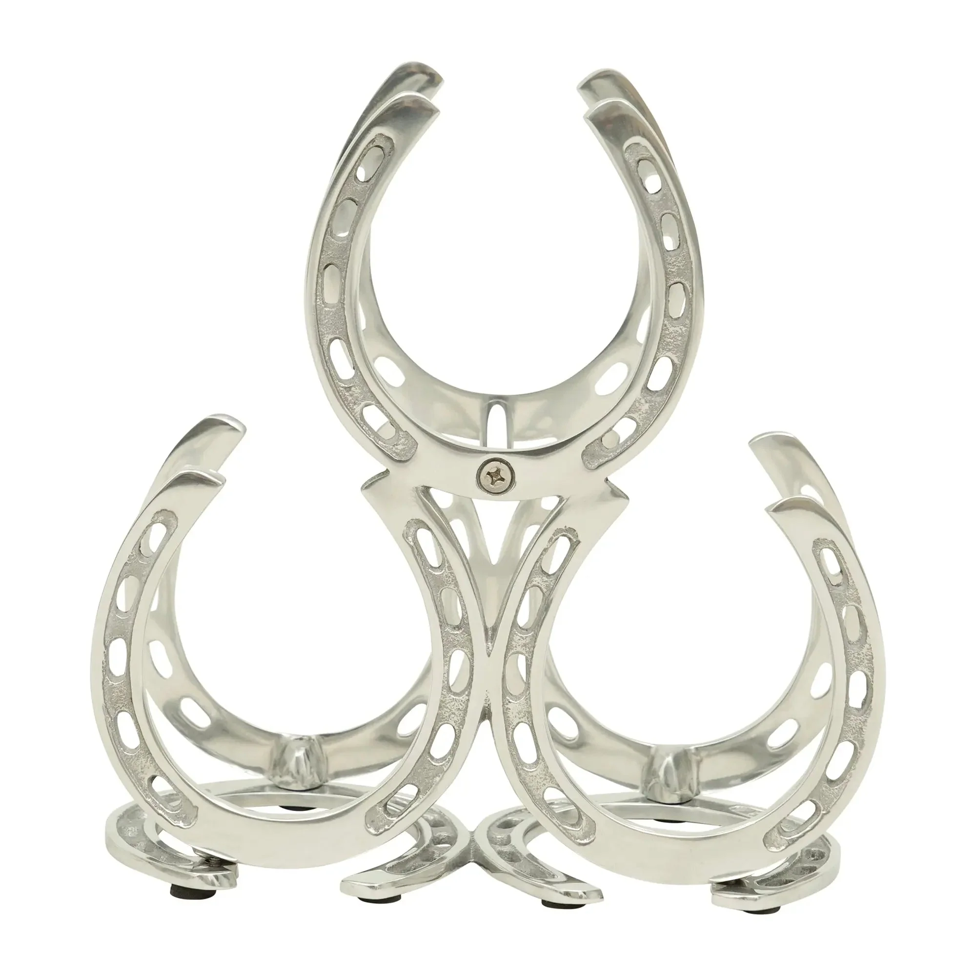 Huntley Horseshoe 3-Bottle Wine Rack, Aluminum Silver Finish - Image 6