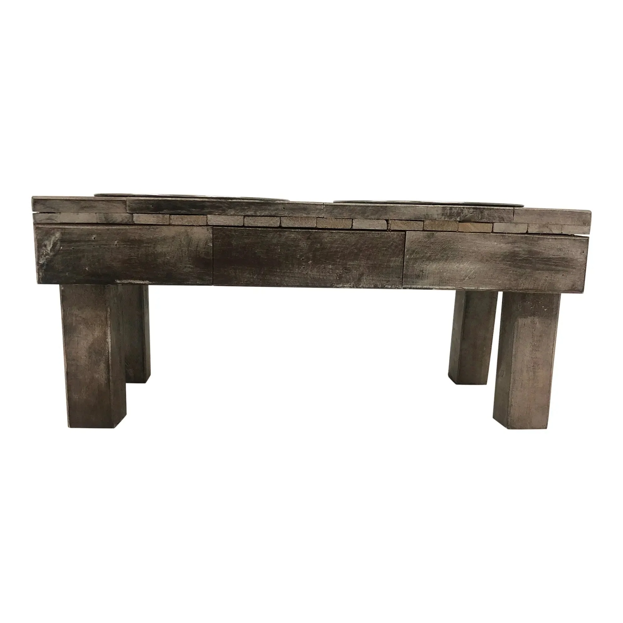 Huntley Pet Berjen Table Elevated Double Bowl Pet Feeder, Brown Wash - Image 2
