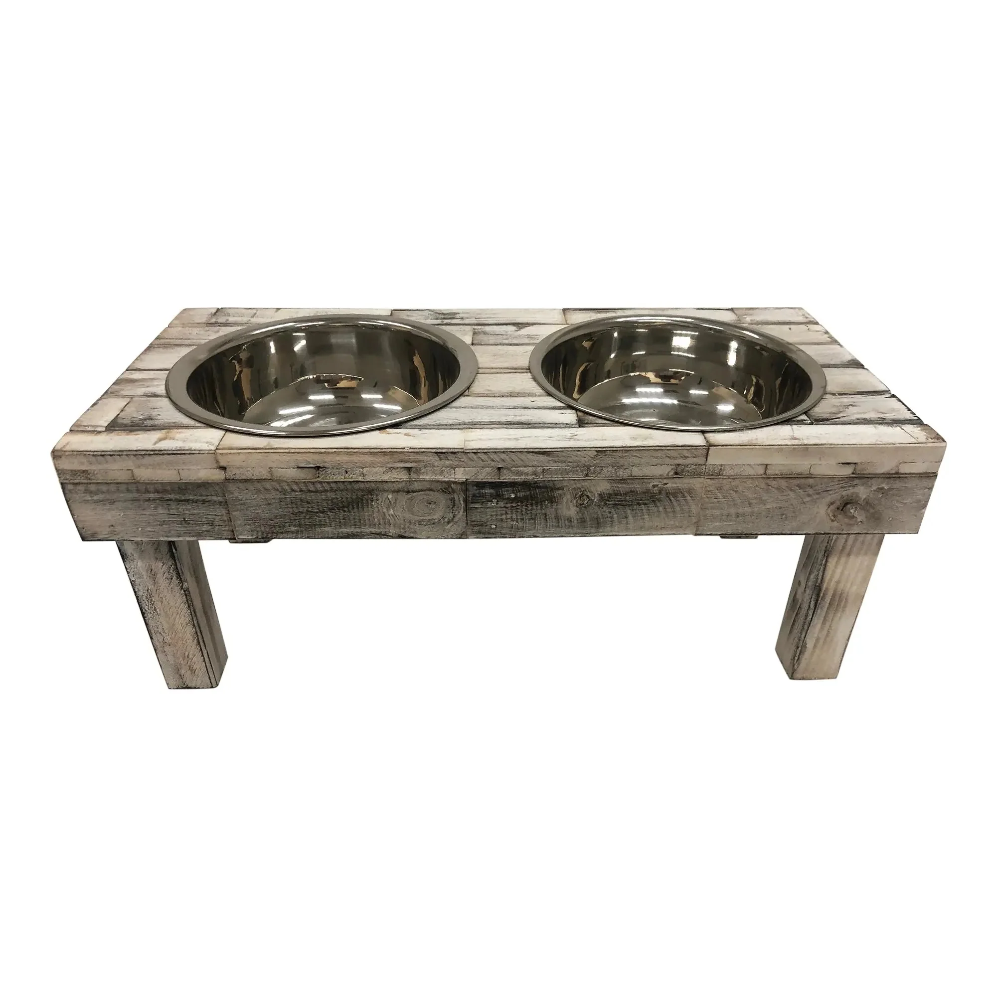Huntley Pet Berjen Table Elevated Double Bowl Pet Feeder, White Wash - Image 6
