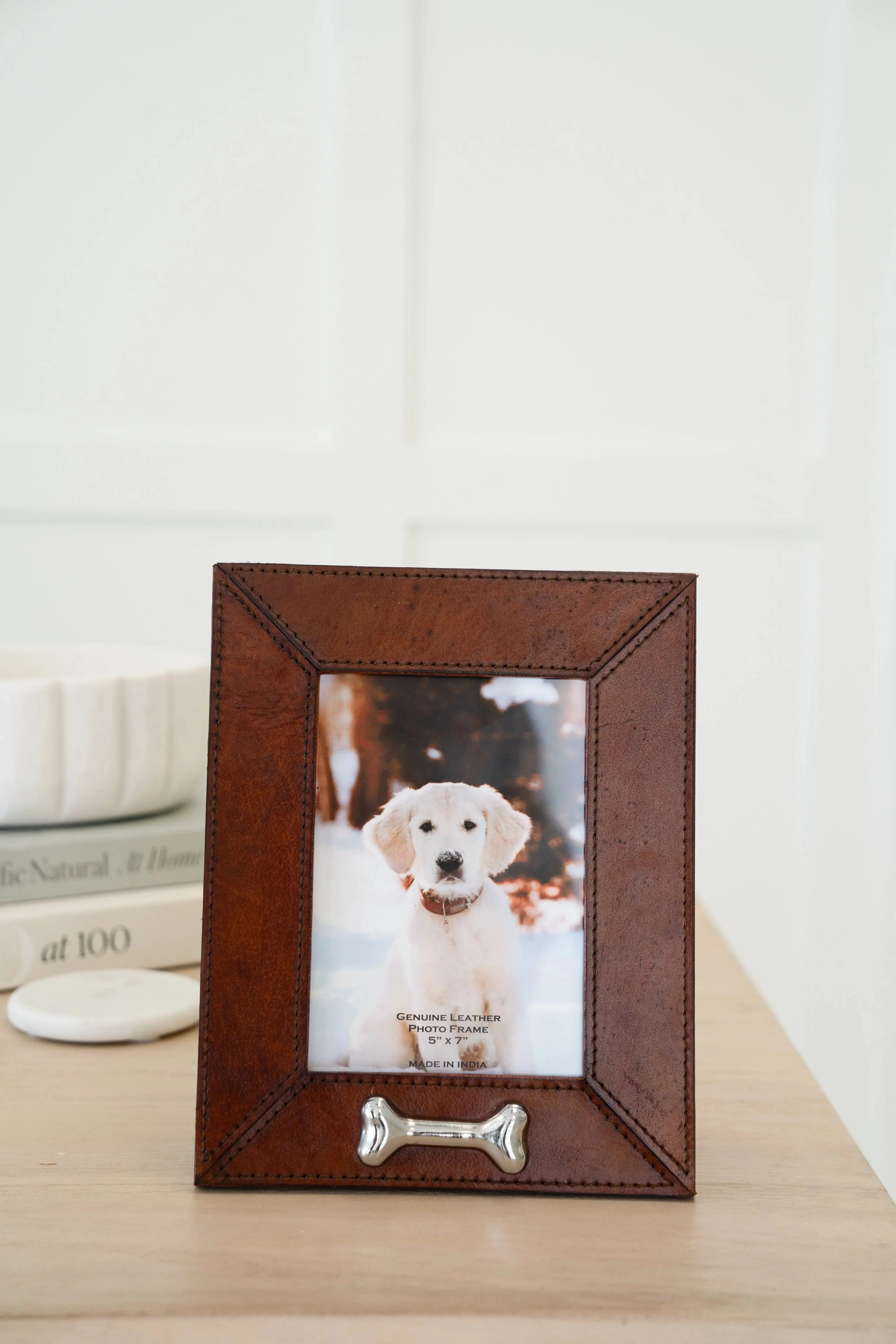 Huntley Pet Leather Picture Frame with Silver Bone Accent - Image 2