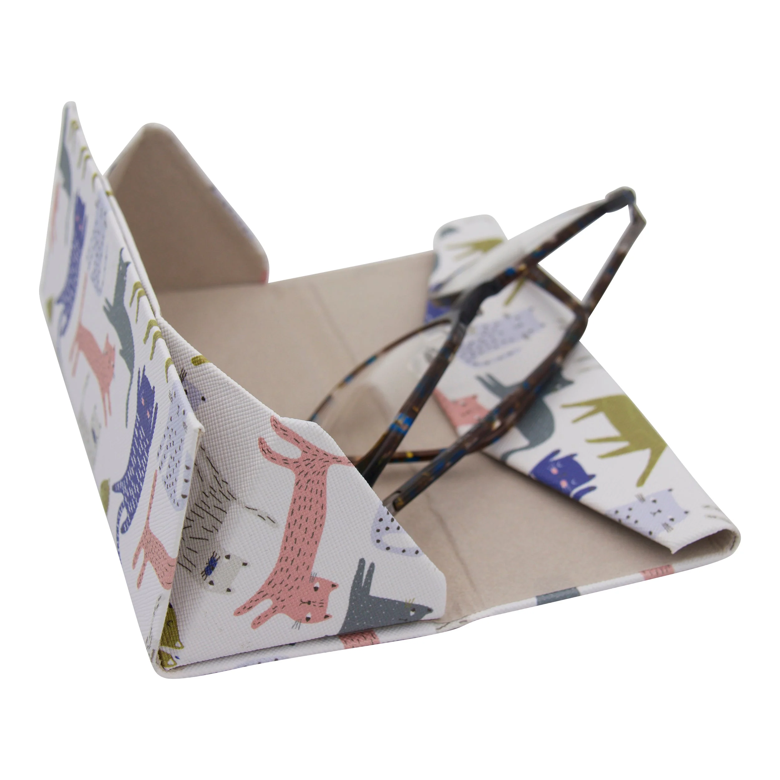 Indie Cat Print Glasses Case - Vegan Leather Magic Folding Hardcase - Image 3