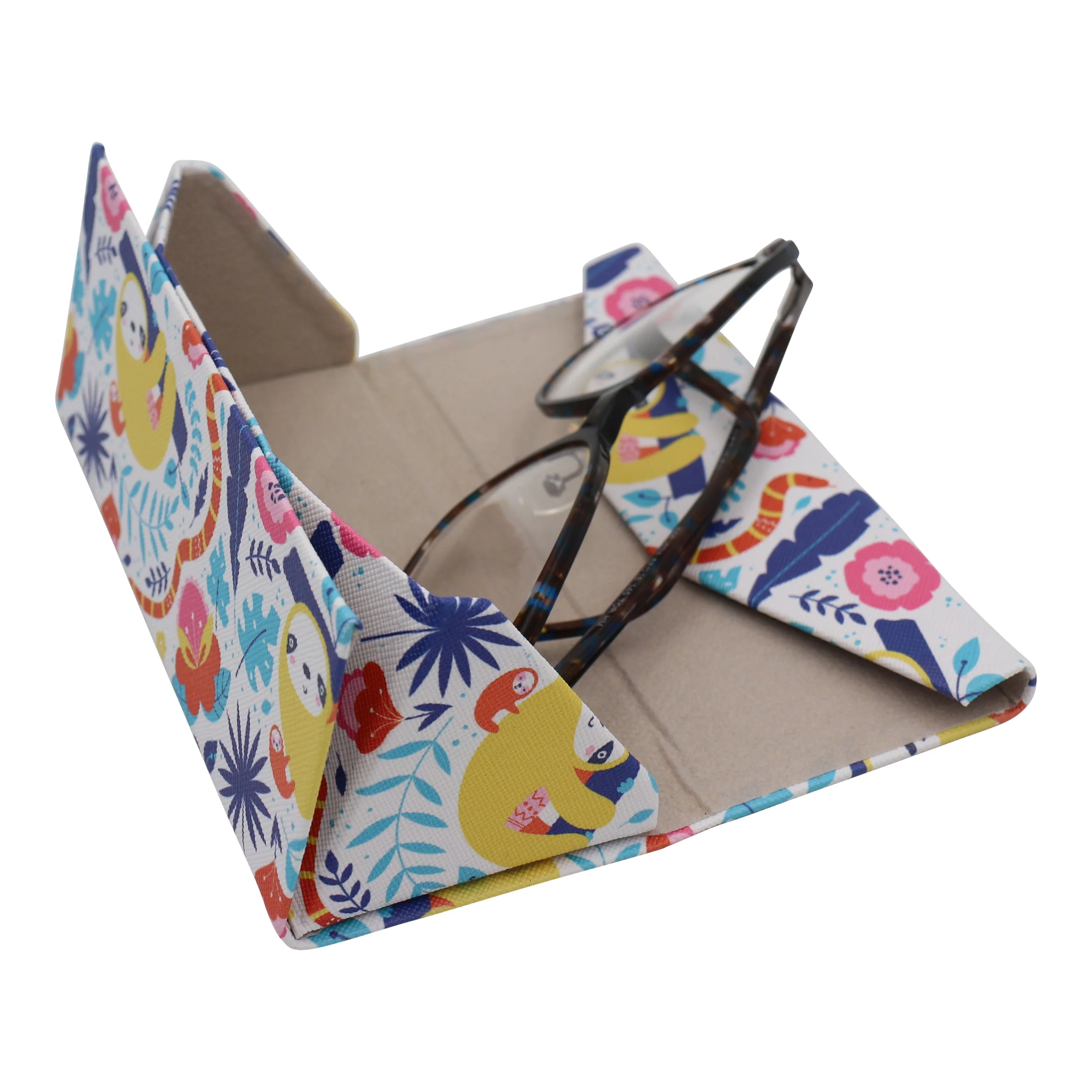 Jungle Sloth Print Glasses Case - Vegan Leather Magic Folding Hardcase - Image 5