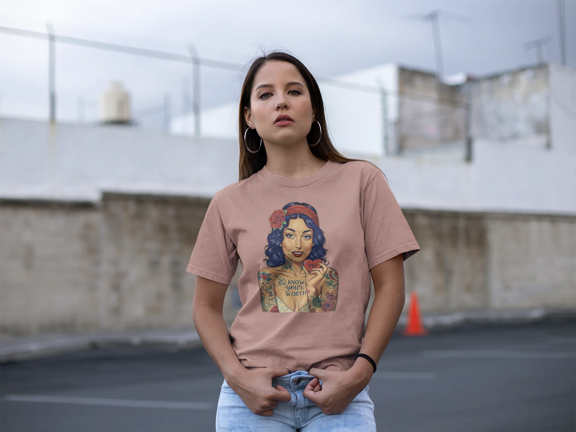 Know Your Worth Pin Up Graphic Tee - Image 7