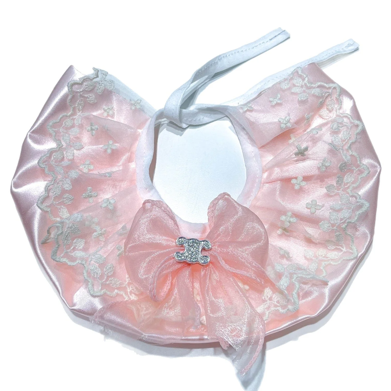 Lace Pet Bib with Bow & Embroidery