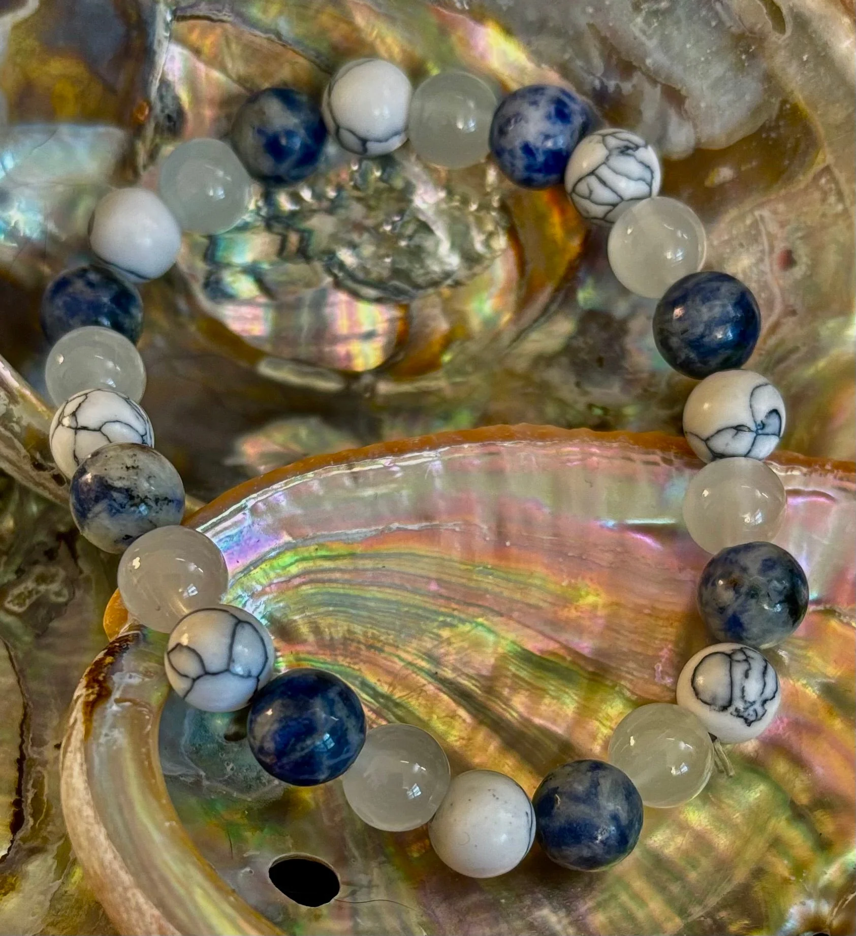Lapis Lazuli, White Turquoise & Selenite Beaded Bracelet β Protection, Grounding & Spiritual Clarity - Image 6