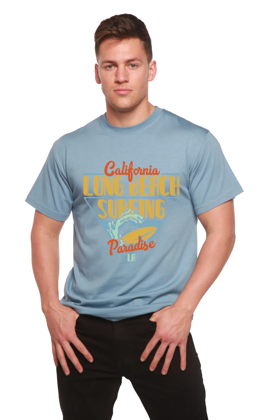 Long Beach Surfing Printed Men's Bamboo Viscose/Organic Cotton Short Sleeve Graphic T-Shirt - Image 7