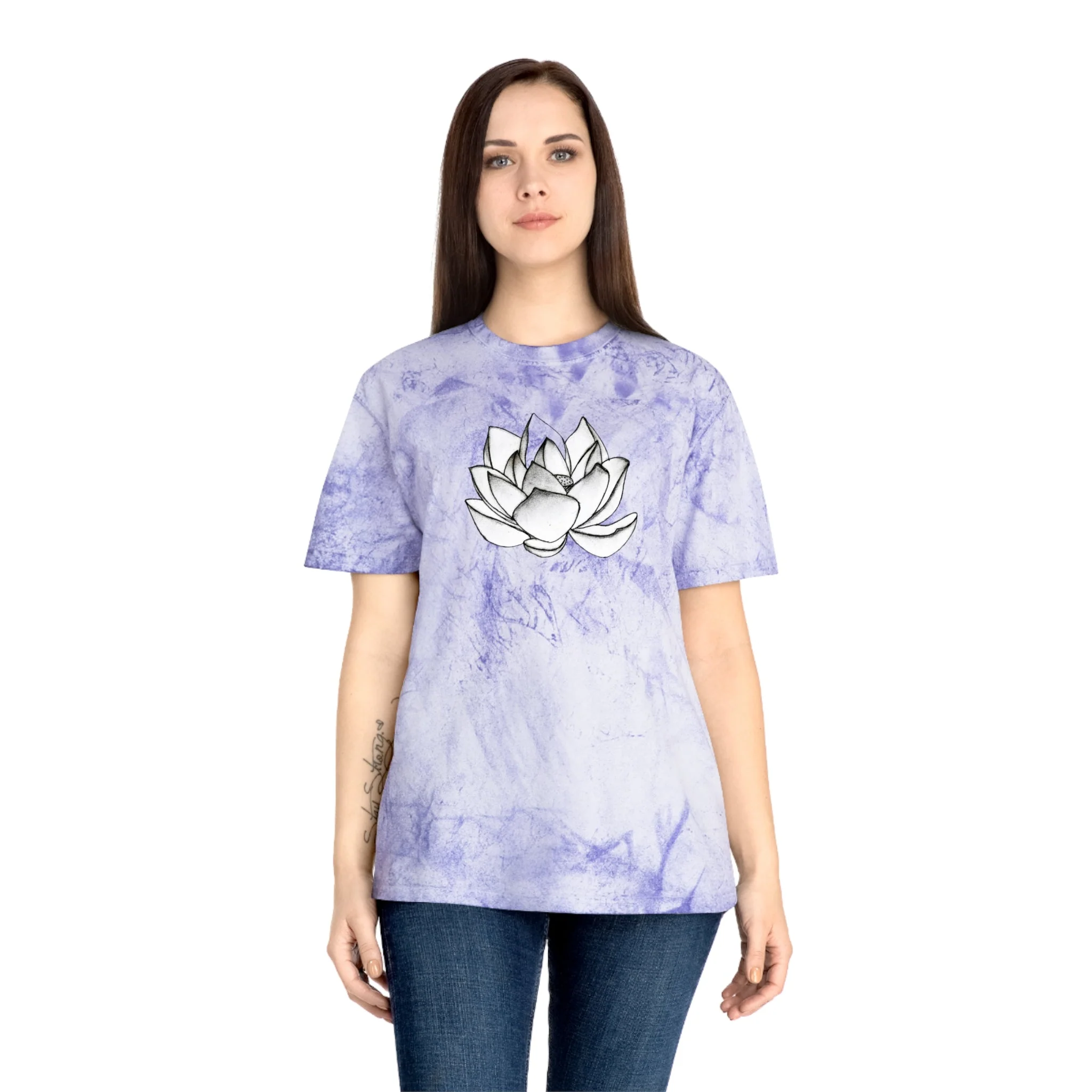 Lotus Flower Sketch Industrial Dye Premium T-Shirt - Image 2
