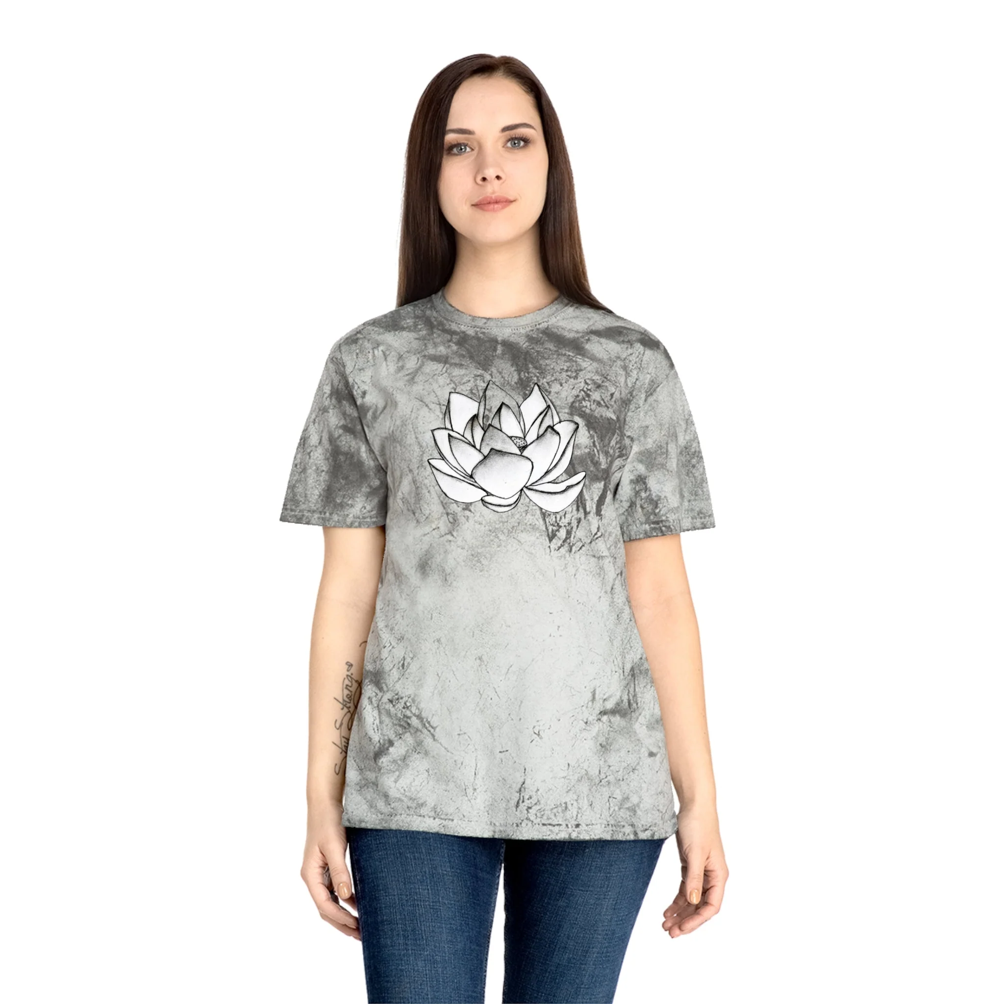 Lotus Flower Sketch Industrial Dye Premium T-Shirt - Image 21