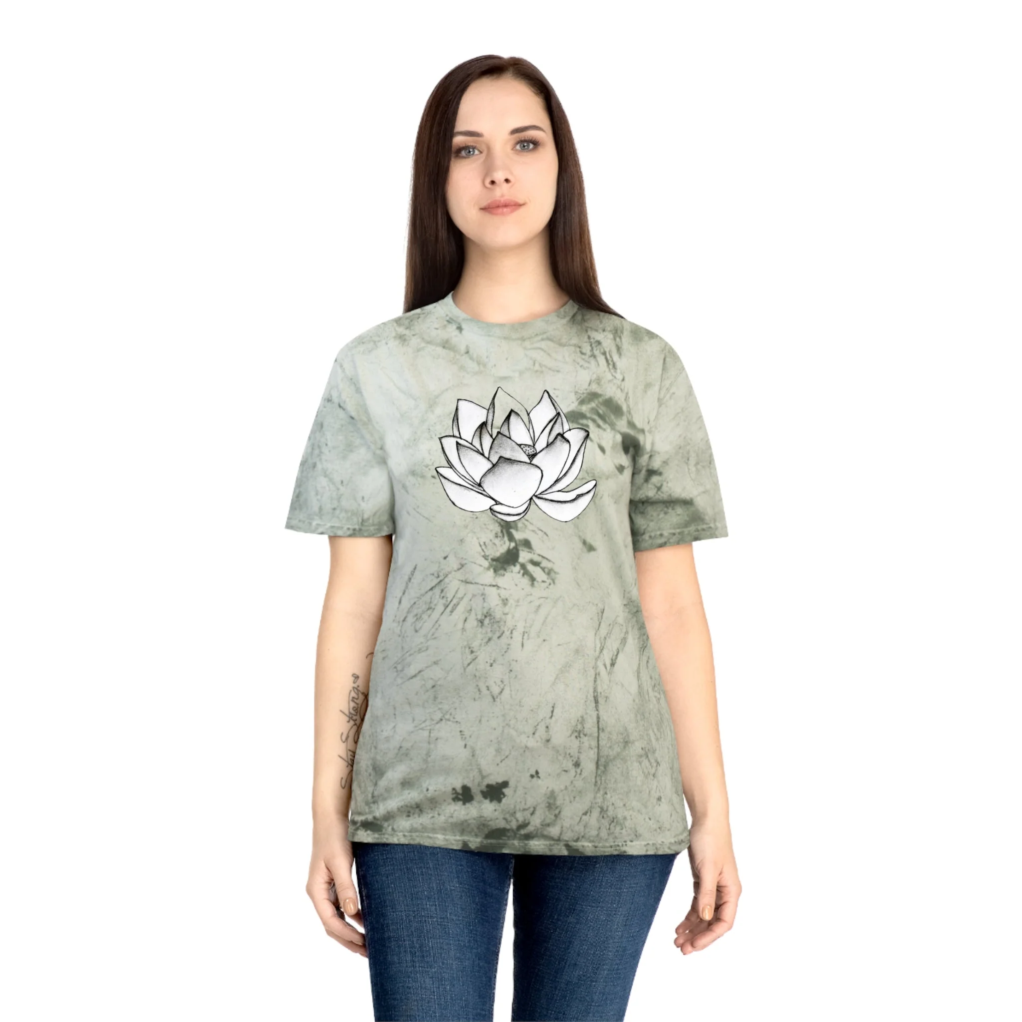 Lotus Flower Sketch Industrial Dye Premium T-Shirt - Image 9
