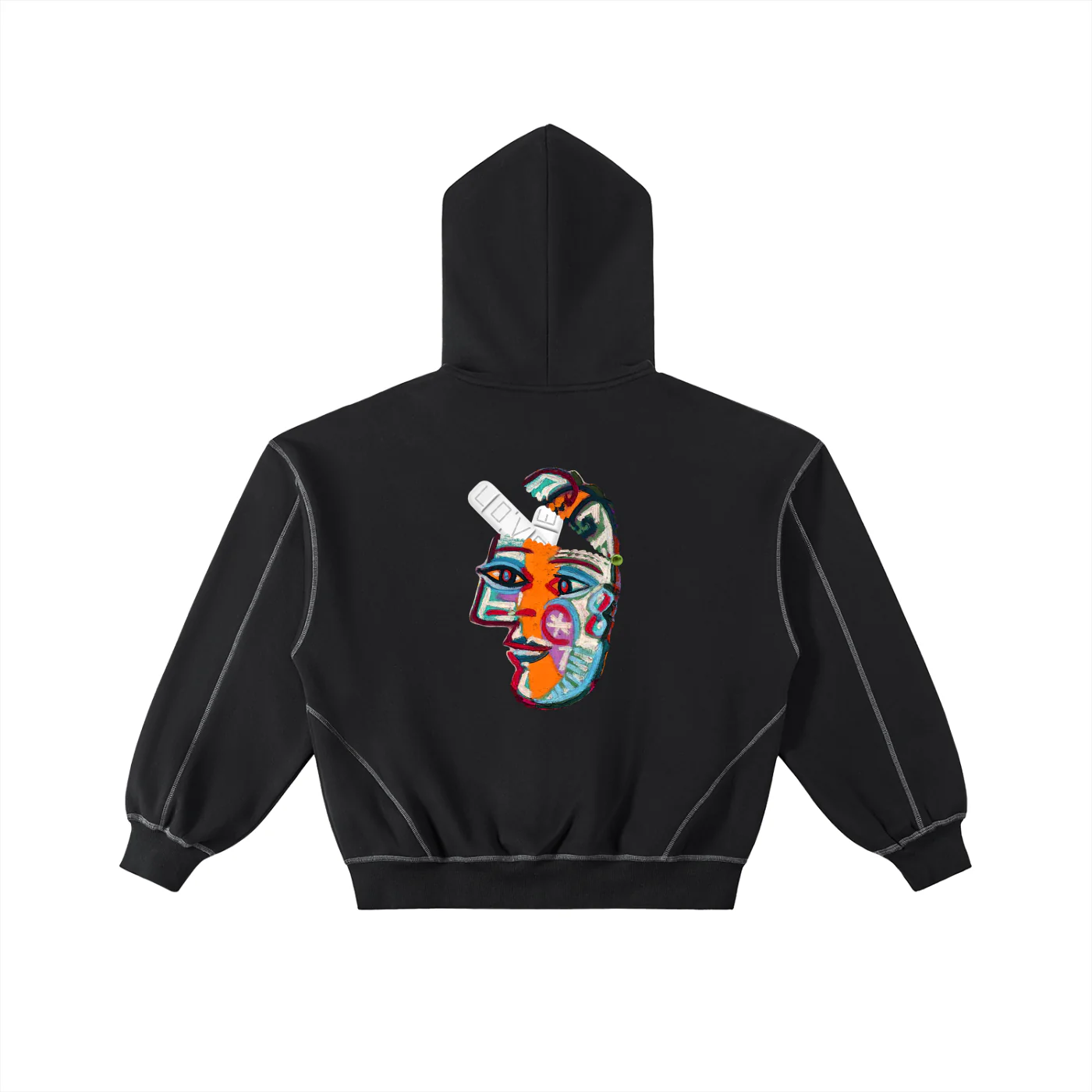 Love Bar Contrast-Stitched Boxy Fleece Zip Hoodie - Image 5