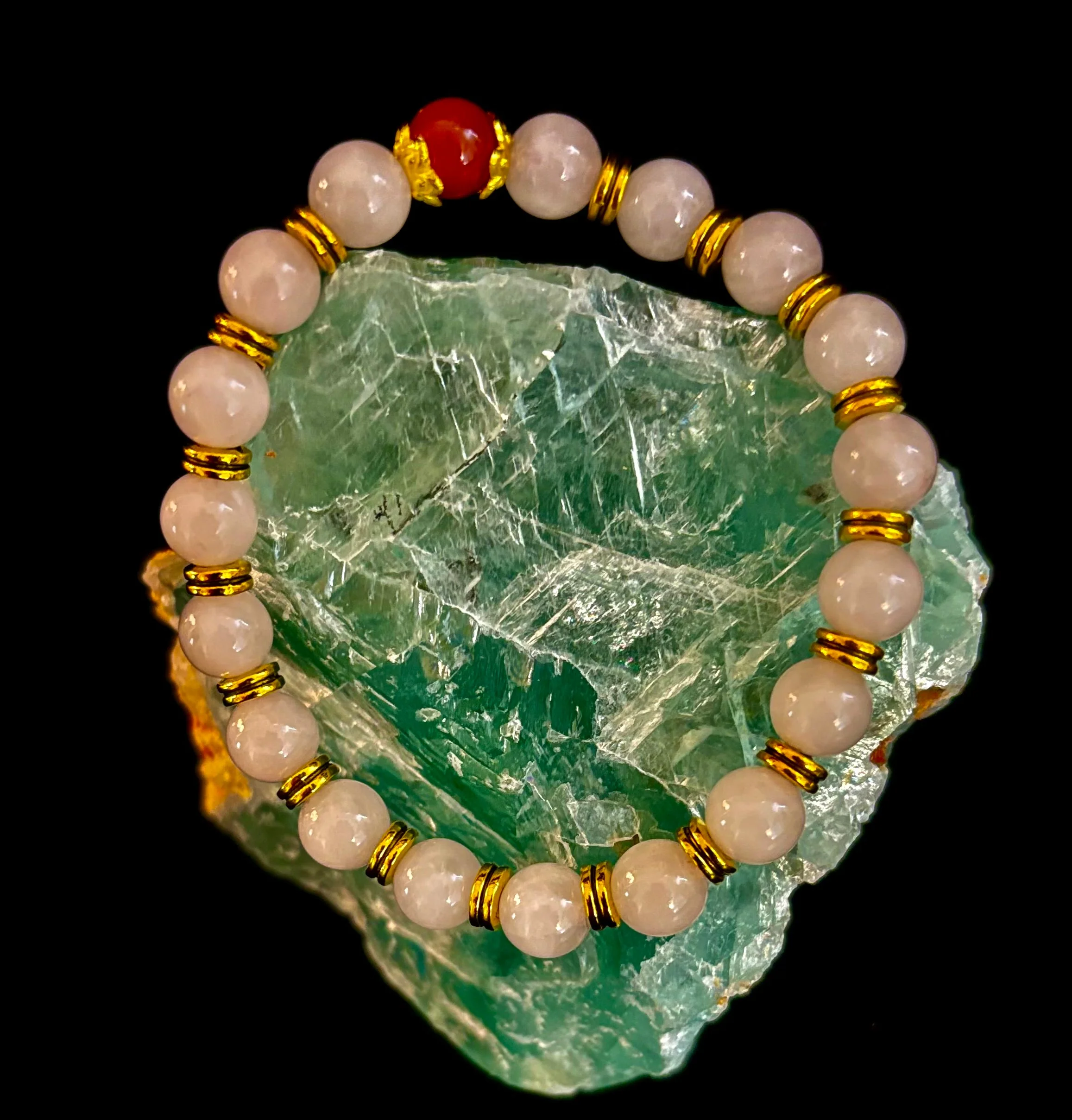 Love Surrounds You Bracelet β Rose Quartz & Banded Carnelian with Gold Accents - Image 7