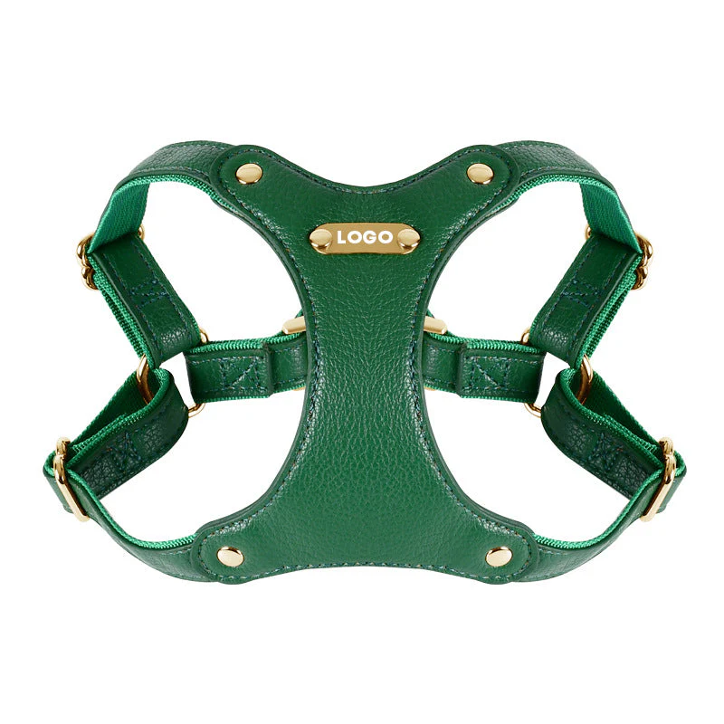 Luxury Leather Dog Harness & Leash Set โ Brown/Green - Image 4