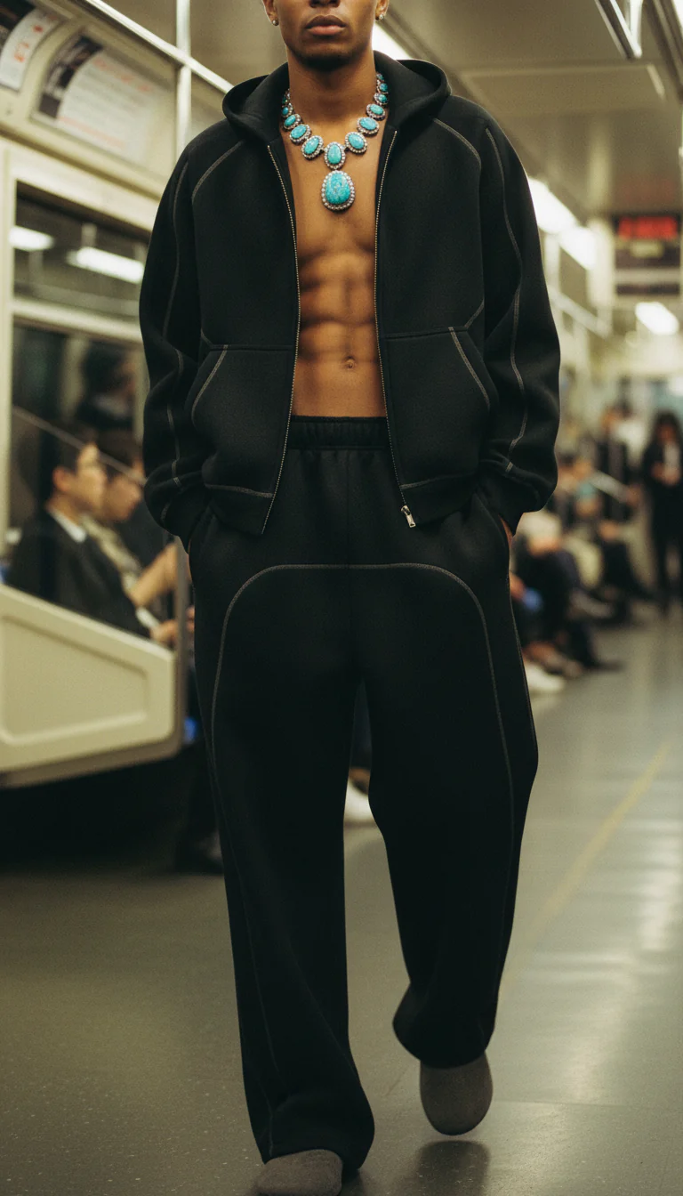 Luxury Tech Contrast-Stitched Fleece Sweatpants - Image 2