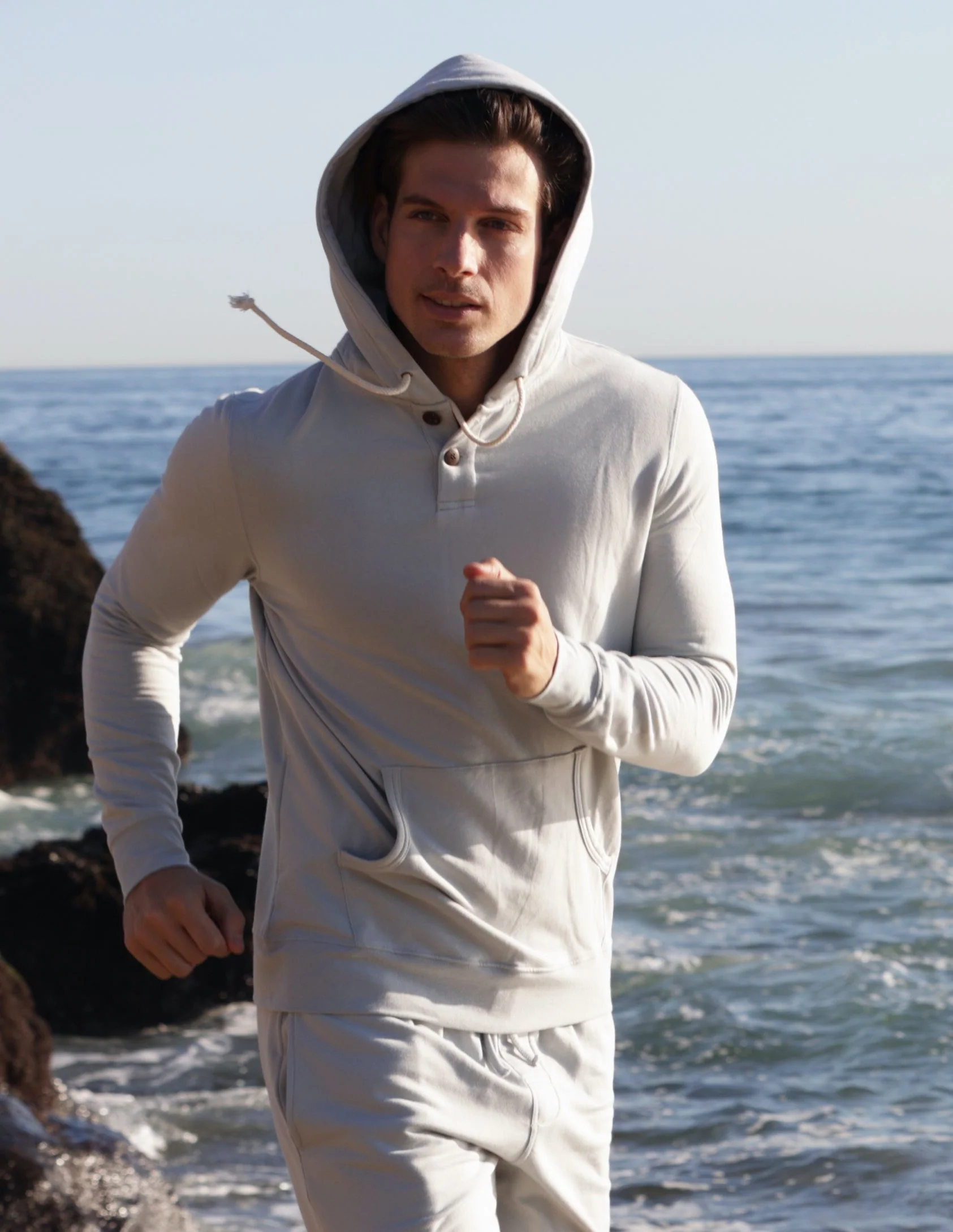 Men's Henley Style Bamboo Viscose Fleece Hoodie - Image 2