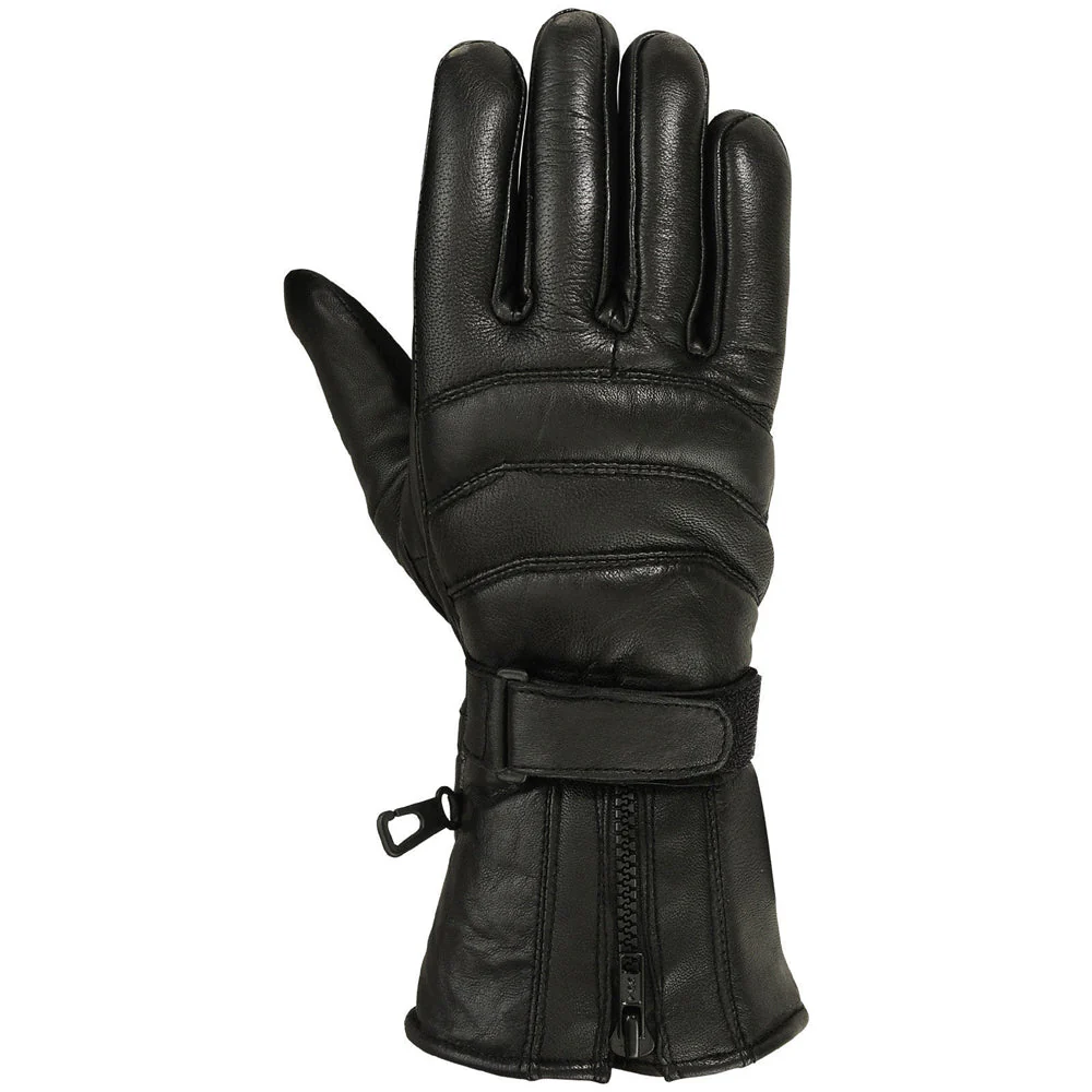 Mens Motorbike Gloves Cold Weather Motorcycle Riding Genuine Leather Black Glove-Black-M - Image 4
