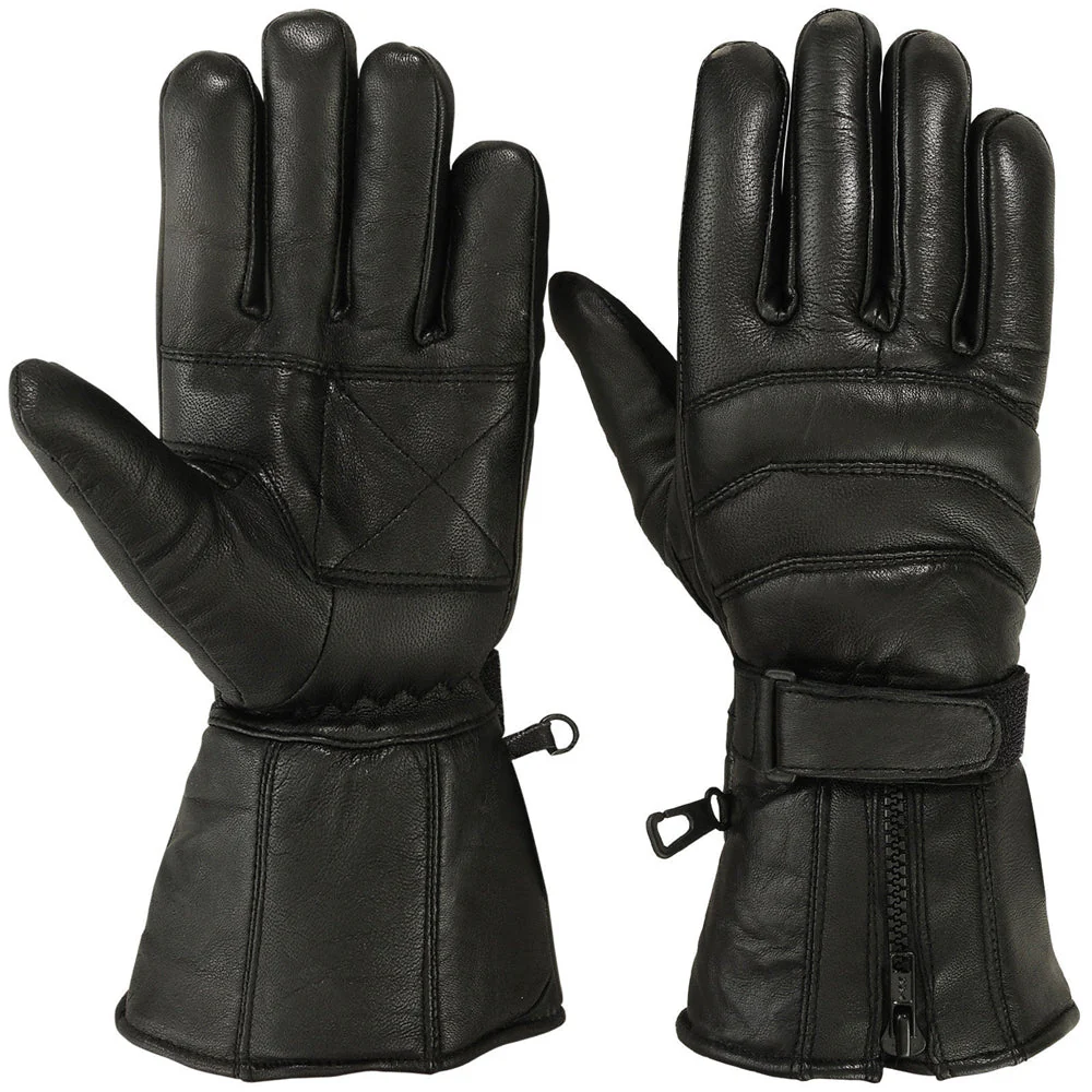 Mens Motorbike Gloves Cold Weather Motorcycle Riding Genuine Leather Black Glove-Black-XL - Image 2
