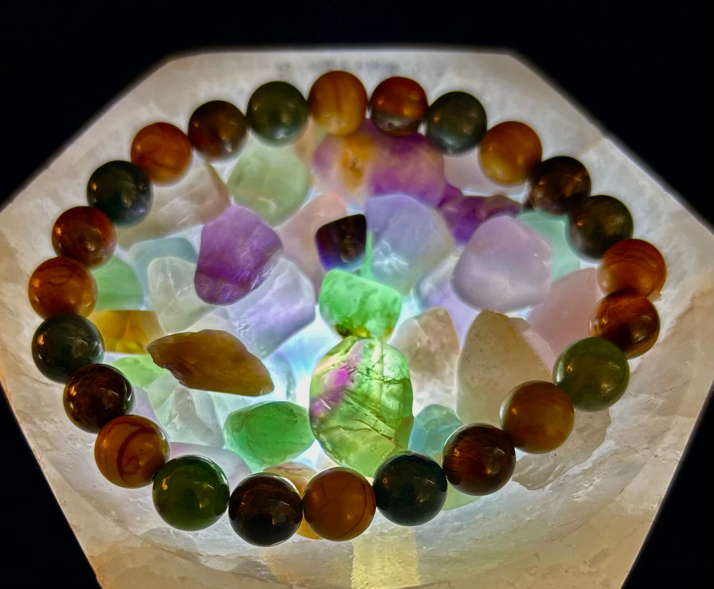 Moss Agate, Yellow Tiger Eye & Wood Jasper Bracelet – 8mm Beads for Large Wrists - Image 7
