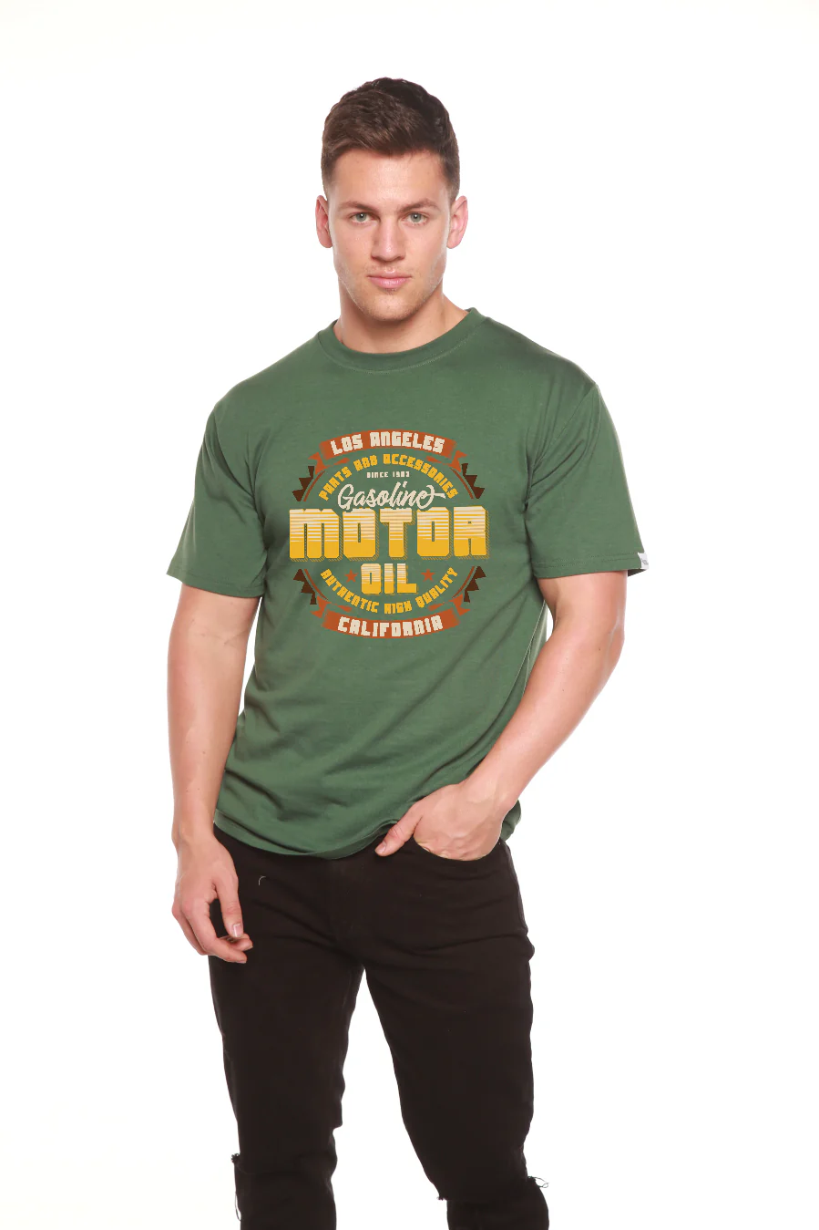 Motor oil Men's Bamboo Viscose/Organic Cotton Short Sleeve Graphic T-Shirt - Image 13