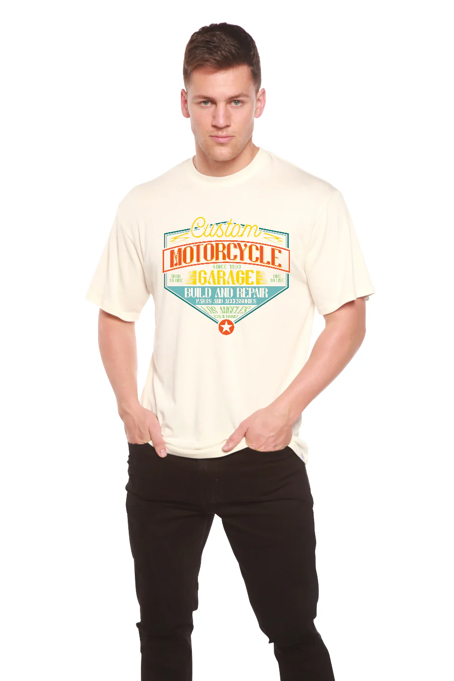 Motorcycle Garage Men's Bamboo Viscose/Organic Cotton Short Sleeve Graphic T-Shirt - Image 3