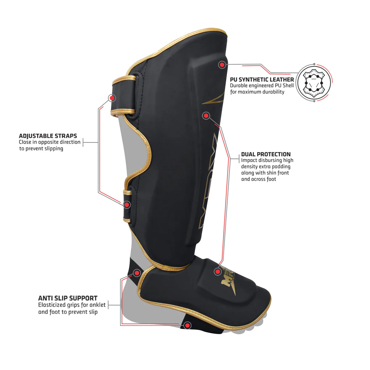 MRX BOXING & FITNESS Shin Guards Pads for Boxing MMA Muay Thai Kickboxing Training Workout Extra Padding Protective Gear Men Women - Image 4