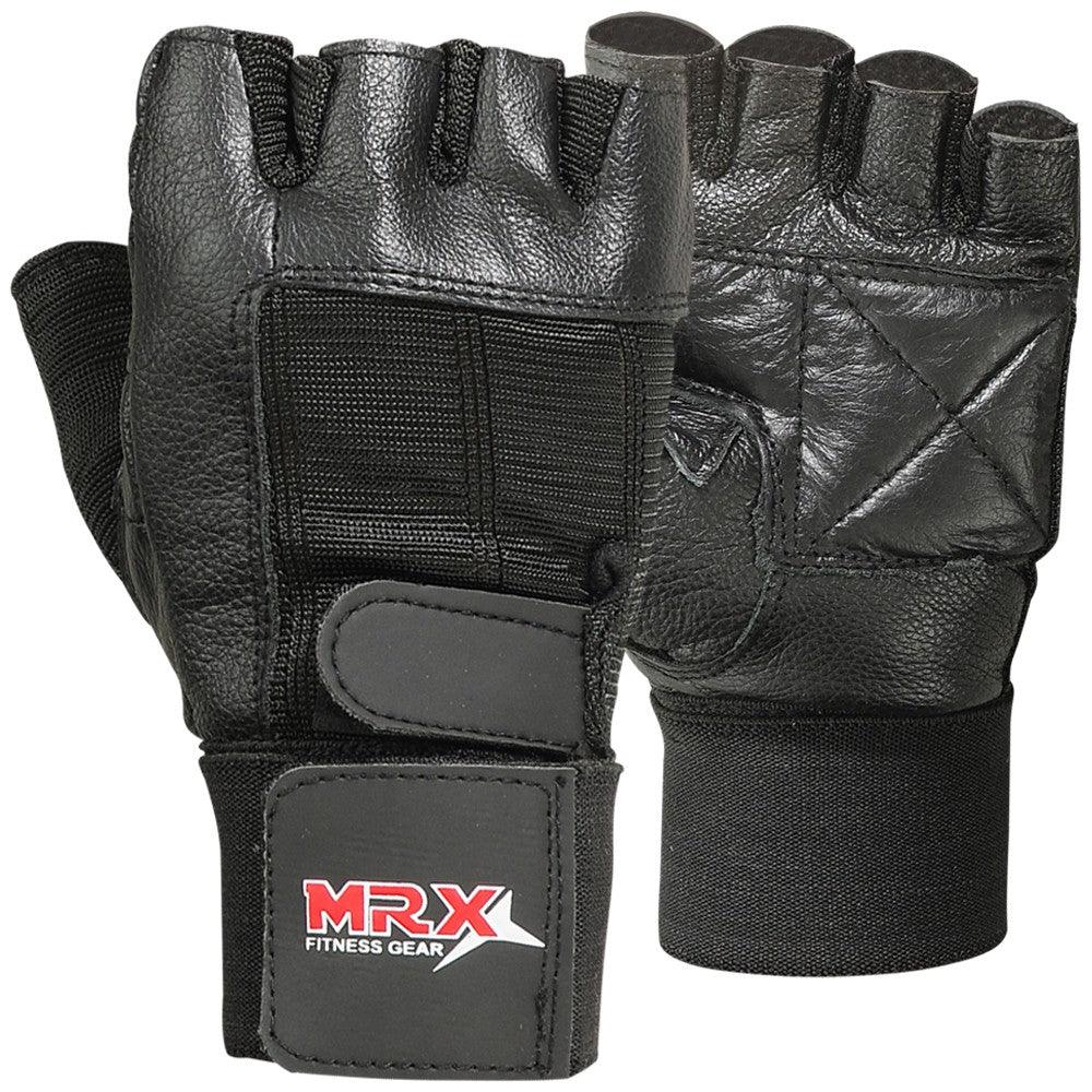 MRX Weight Lifting Gloves With Long Wrist Strap Genuine Leather Black All Sizes - Image 6