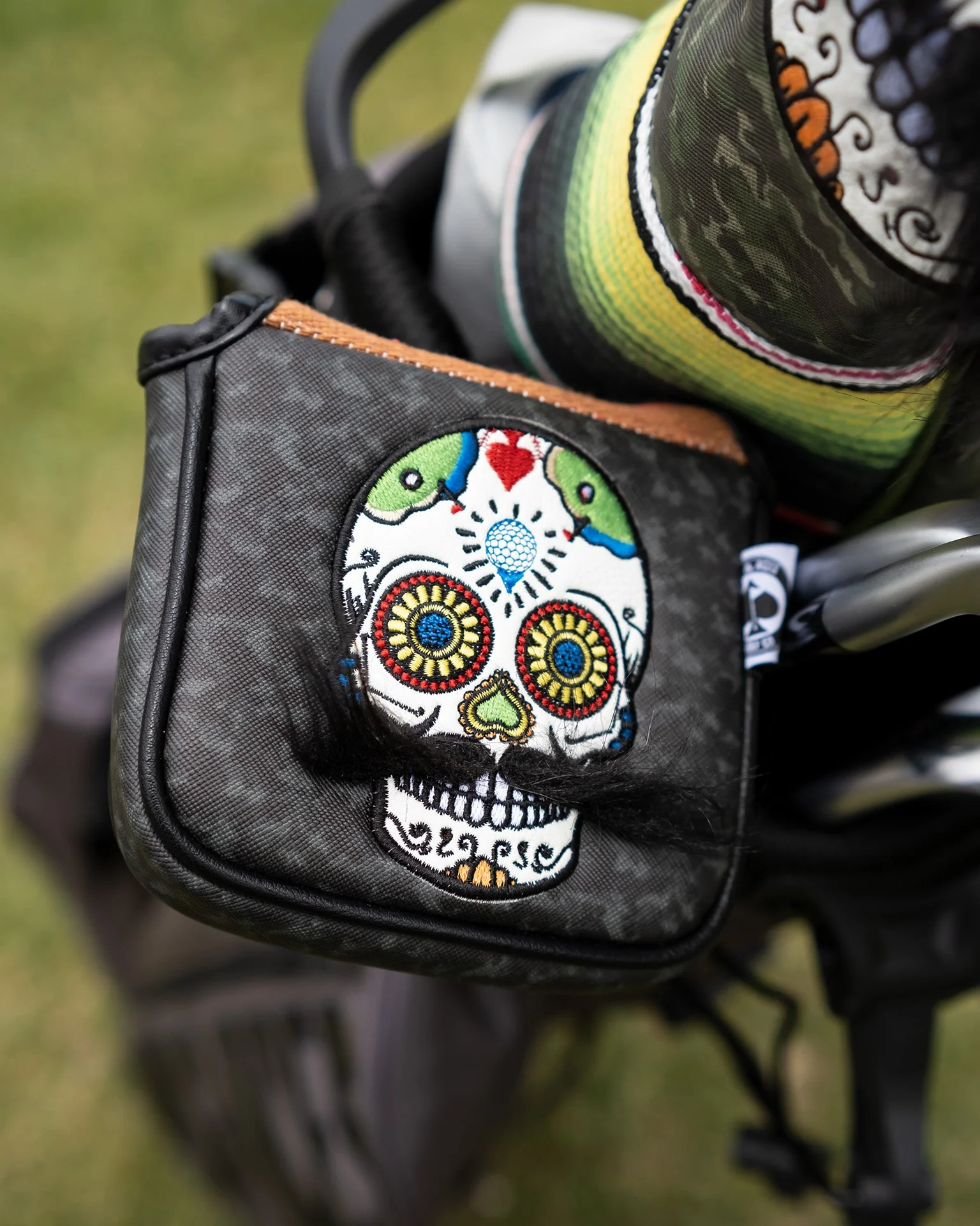 Mustache Sugar Skull - Mallet Putter Cover Gray Camo - Image 10