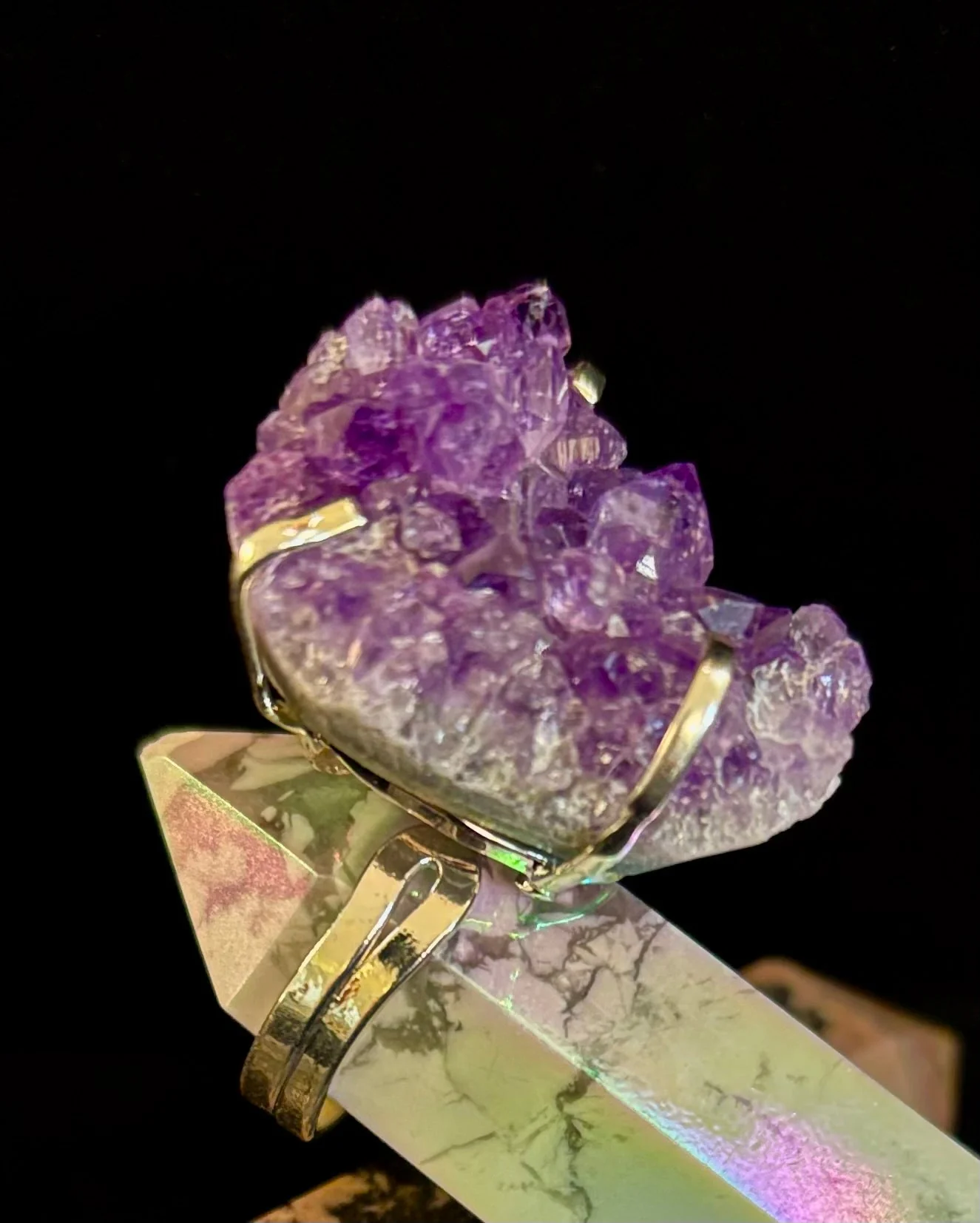 Natural Amethyst Geode Statement Ring – Handmade in Brazil - Image 2
