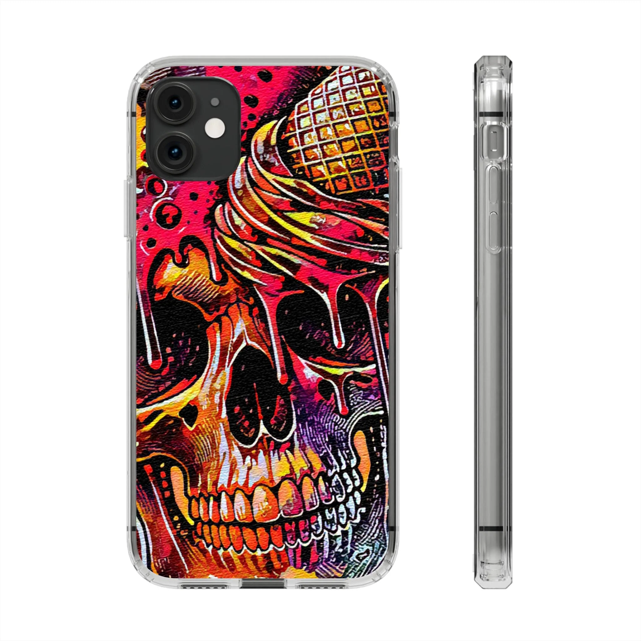 Neon Ice Cream Skull Clear Phone Case - Image 10